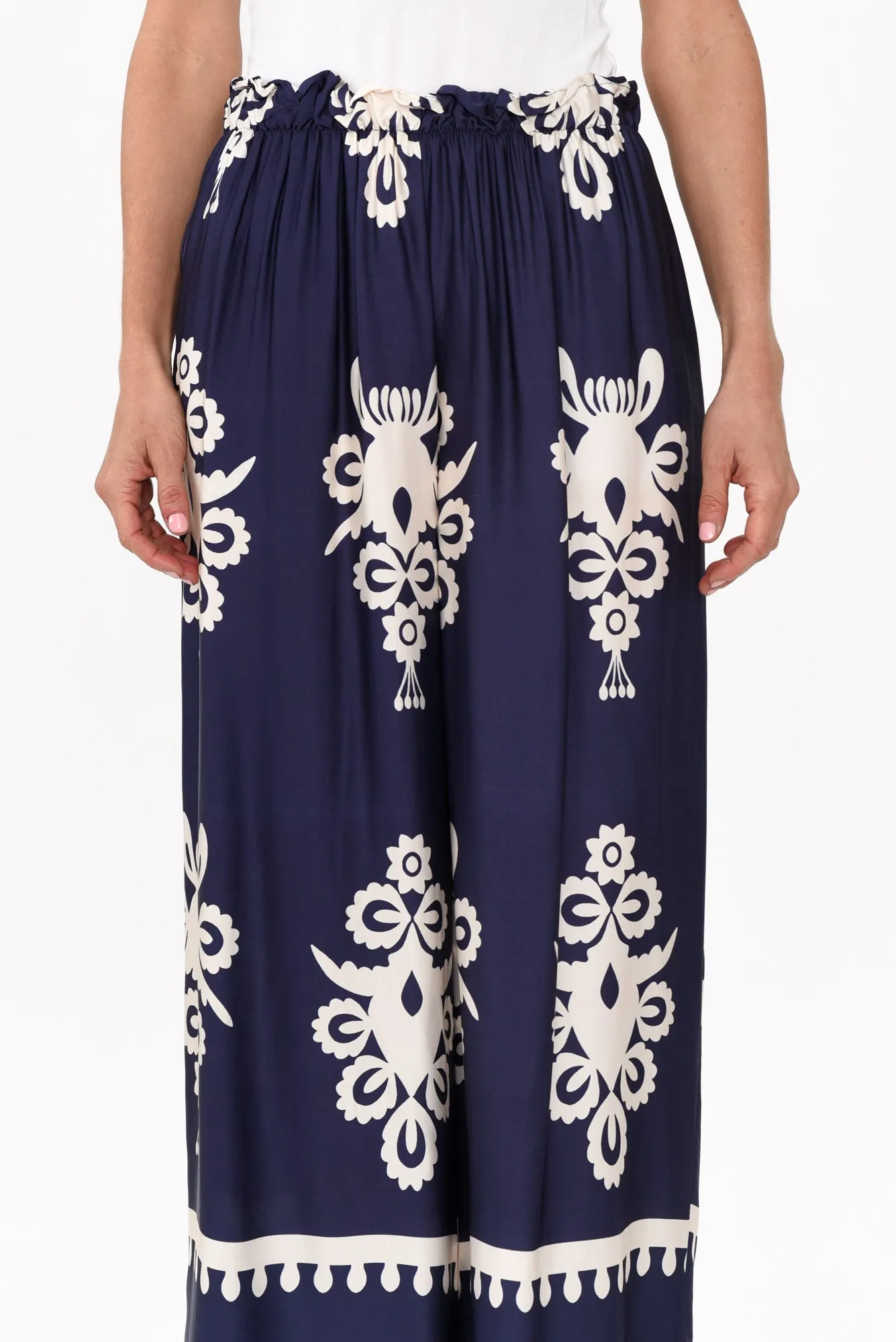 Kestrel Navy Abstract Silk Blend Pants sold by Blue Bungalow product image thumbnail 5