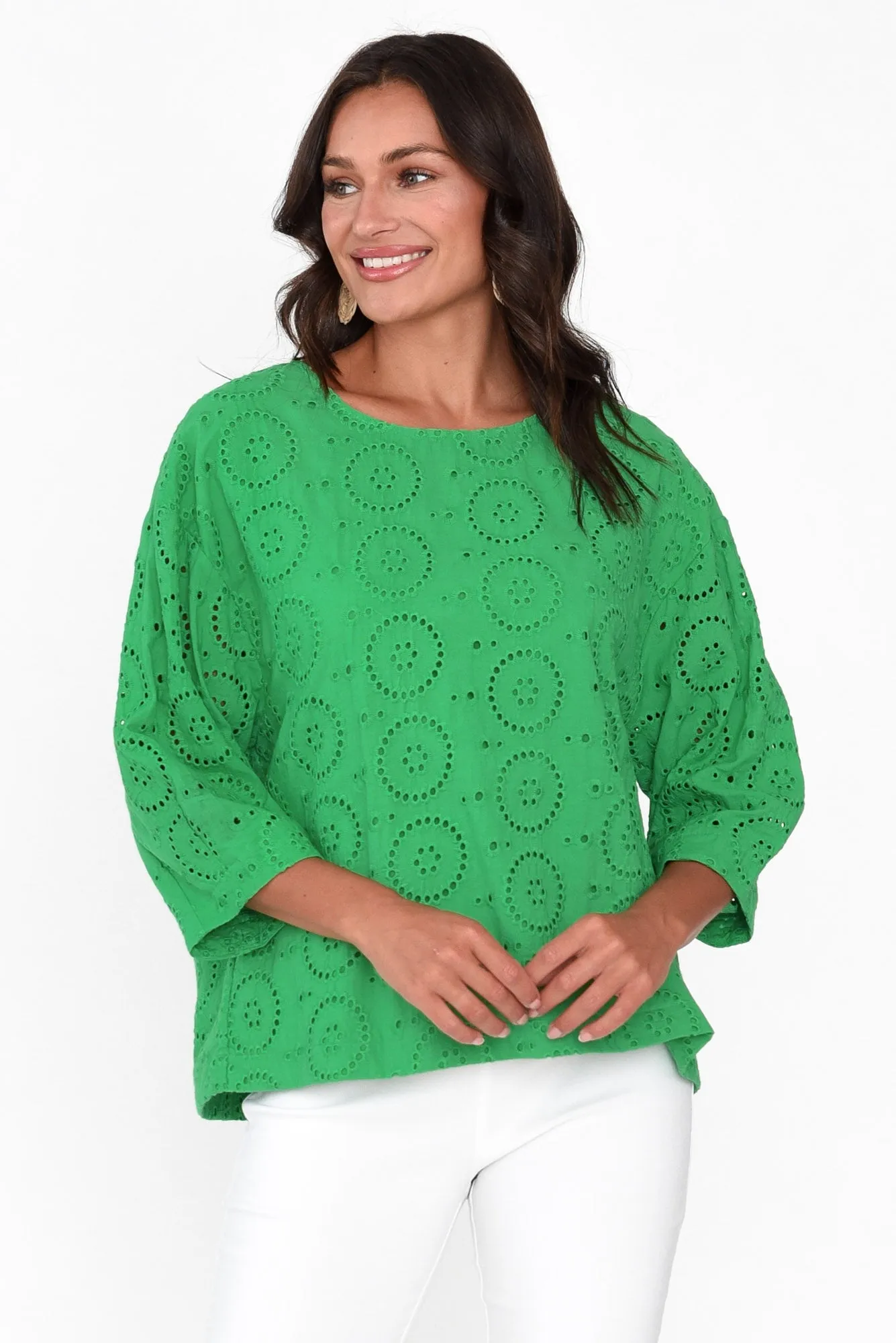 Carisia Emerald Cotton Broderie Top sold by Blue Bungalow