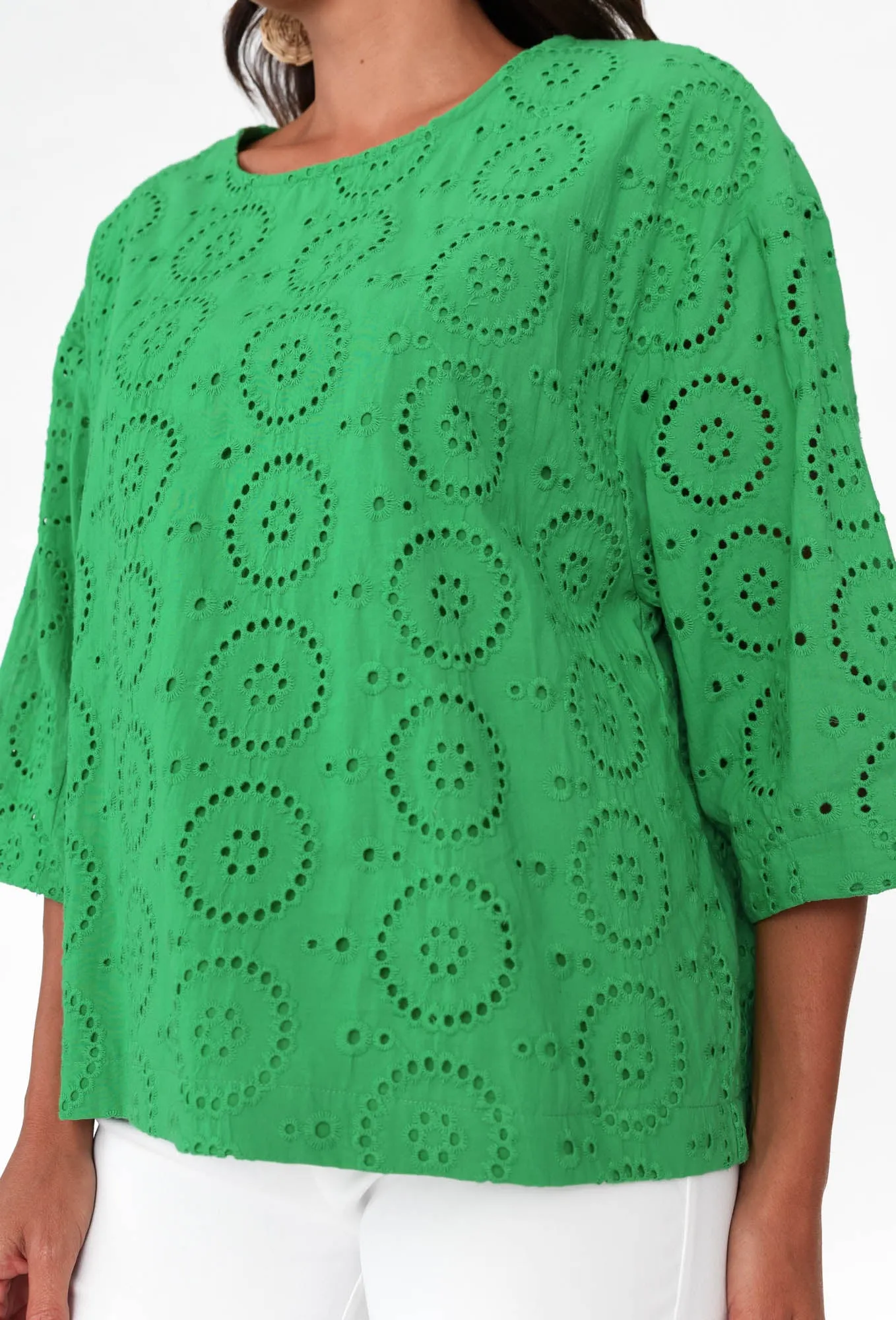 Carisia Emerald Cotton Broderie Top sold by Blue Bungalow product image thumbnail 5