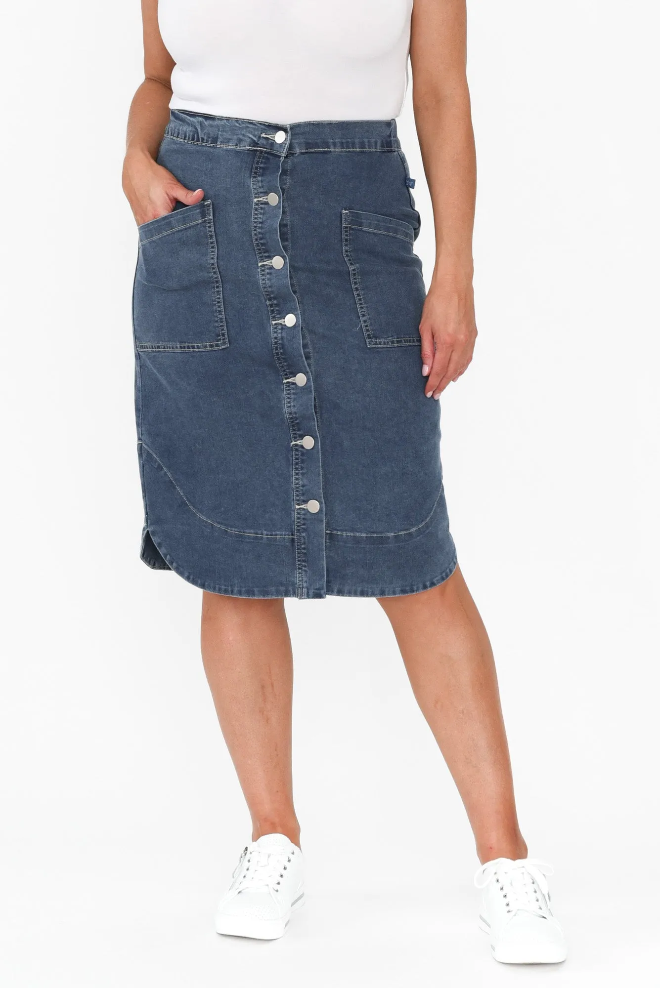 Laitte Dark Blue Denim Button Skirt sold by Blue Bungalow