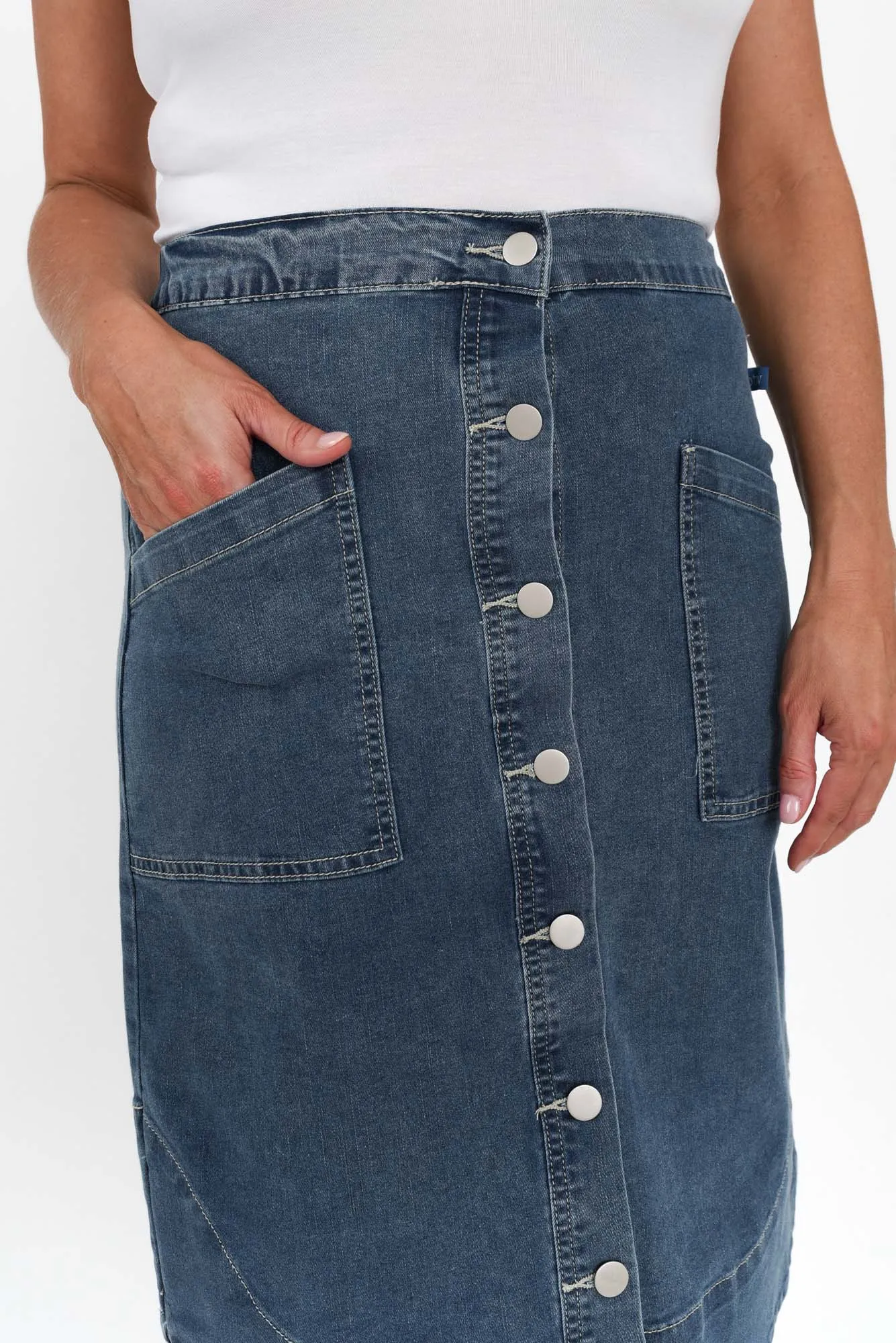 Laitte Dark Blue Denim Button Skirt sold by Blue Bungalow product image thumbnail 5