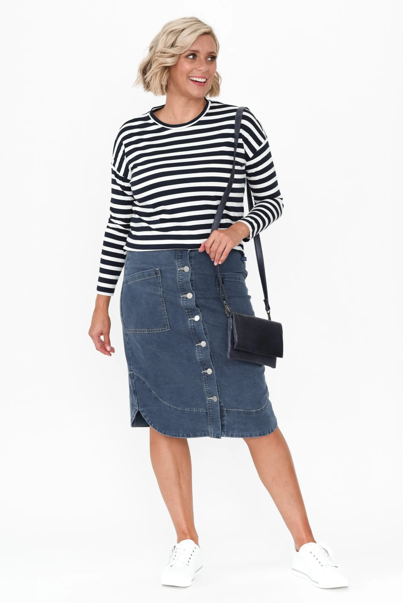 Laitte Dark Blue Denim Button Skirt sold by Blue Bungalow product image thumbnail 2