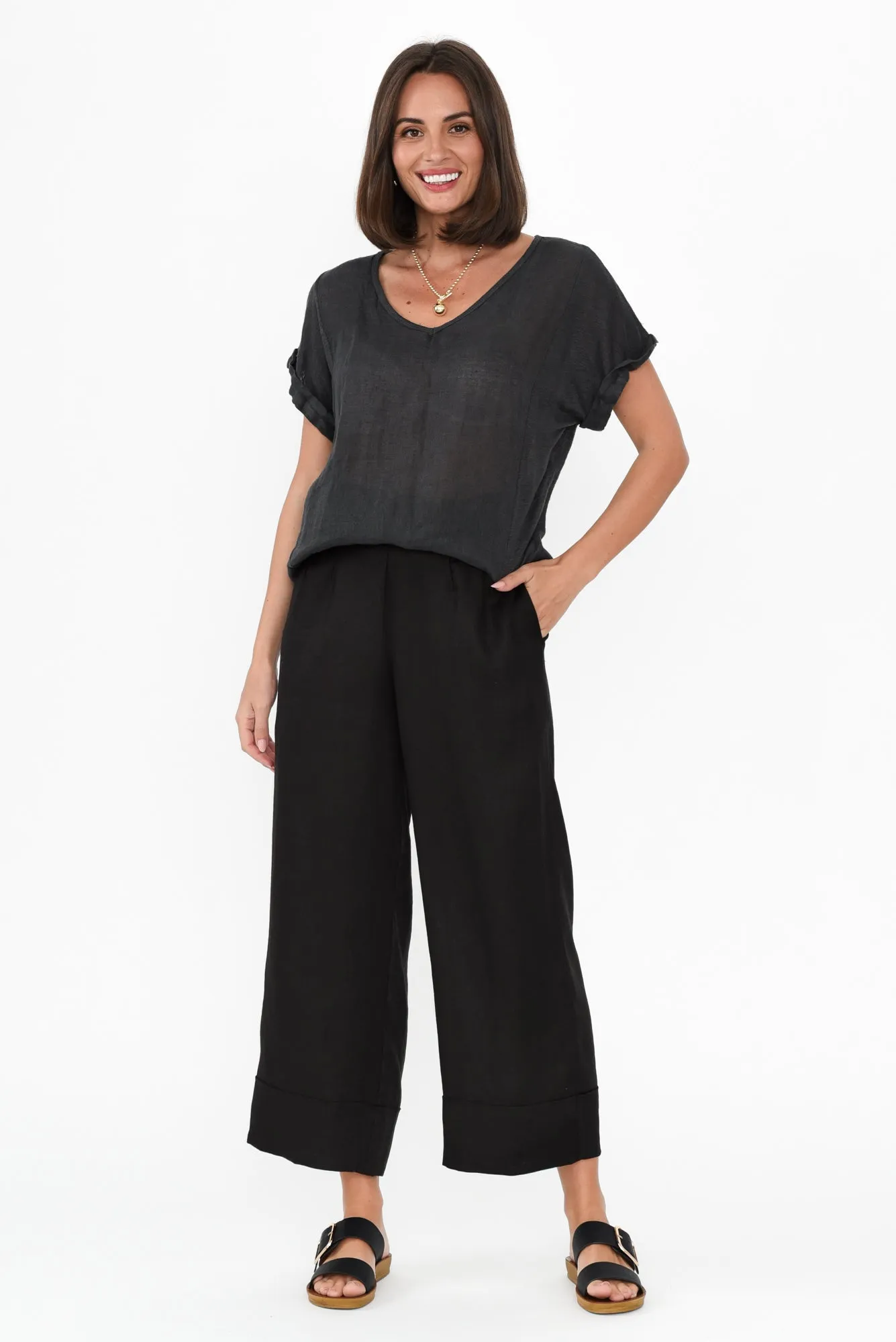 Elgon Black Linen Wide Leg Pants sold by Blue Bungalow product image thumbnail 2