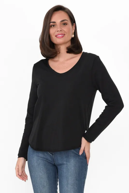 Suri Black Cotton Long Sleeve Top sold by Blue Bungalow