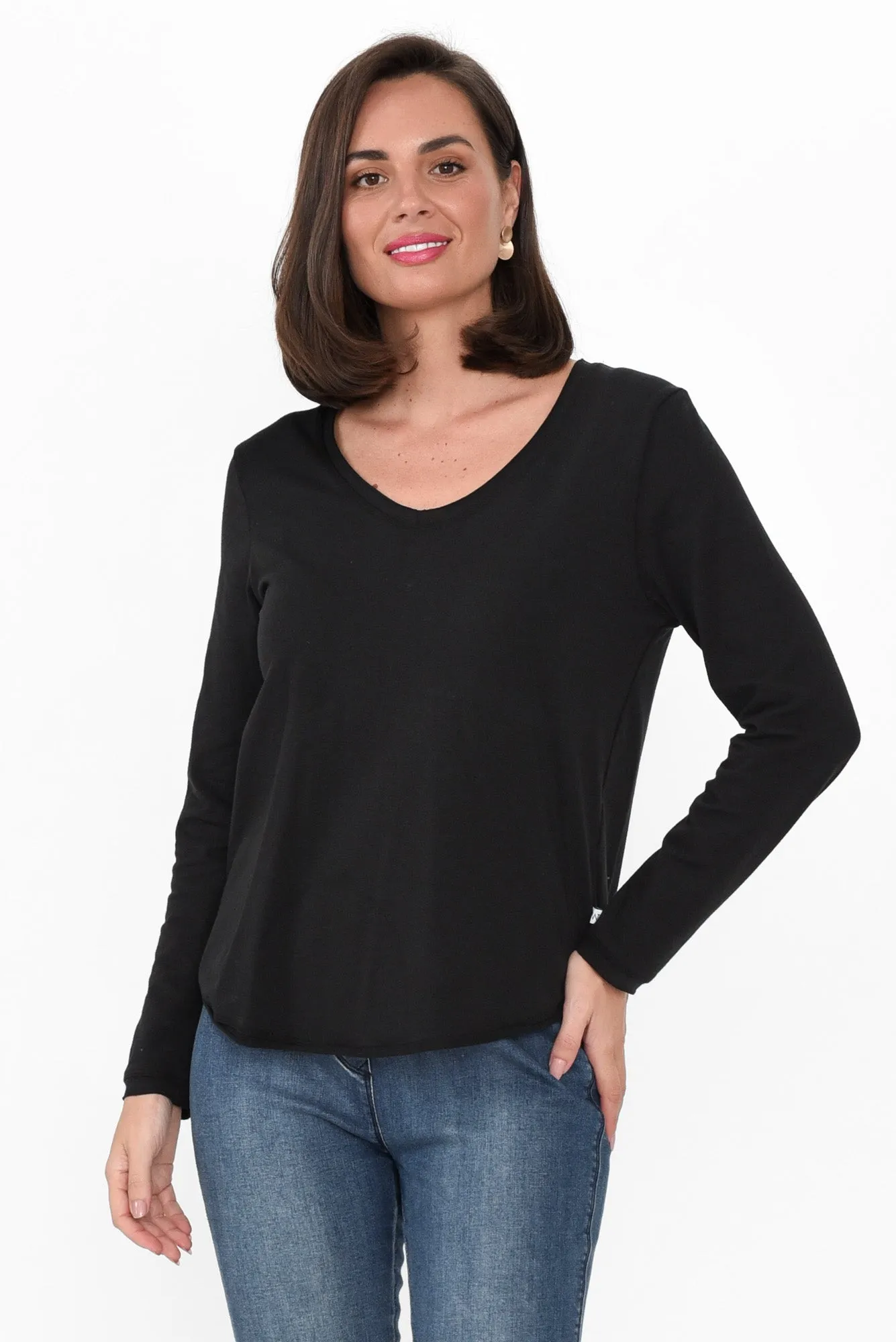 Suri Black Cotton Long Sleeve Top sold by Blue Bungalow