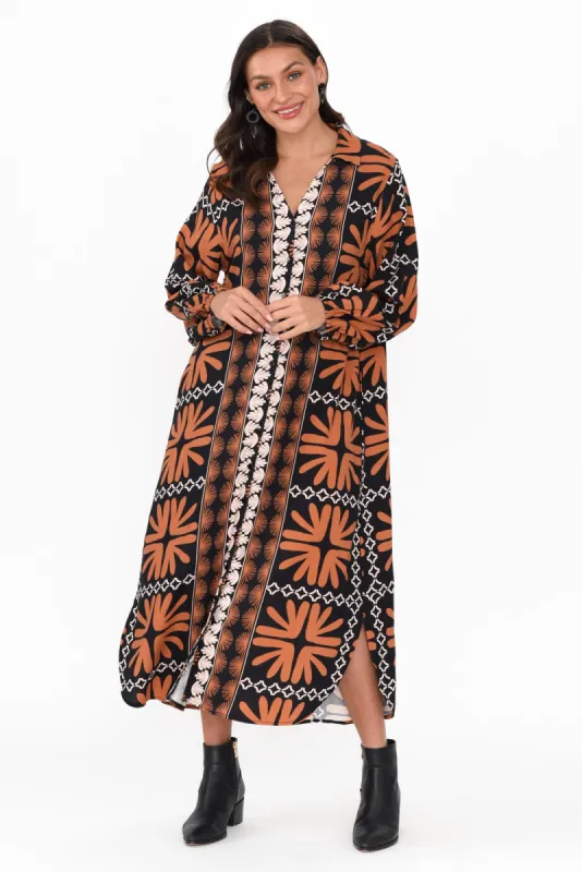 Sylvan Brown Geo Linen Blend Dress sold by Blue Bungalow