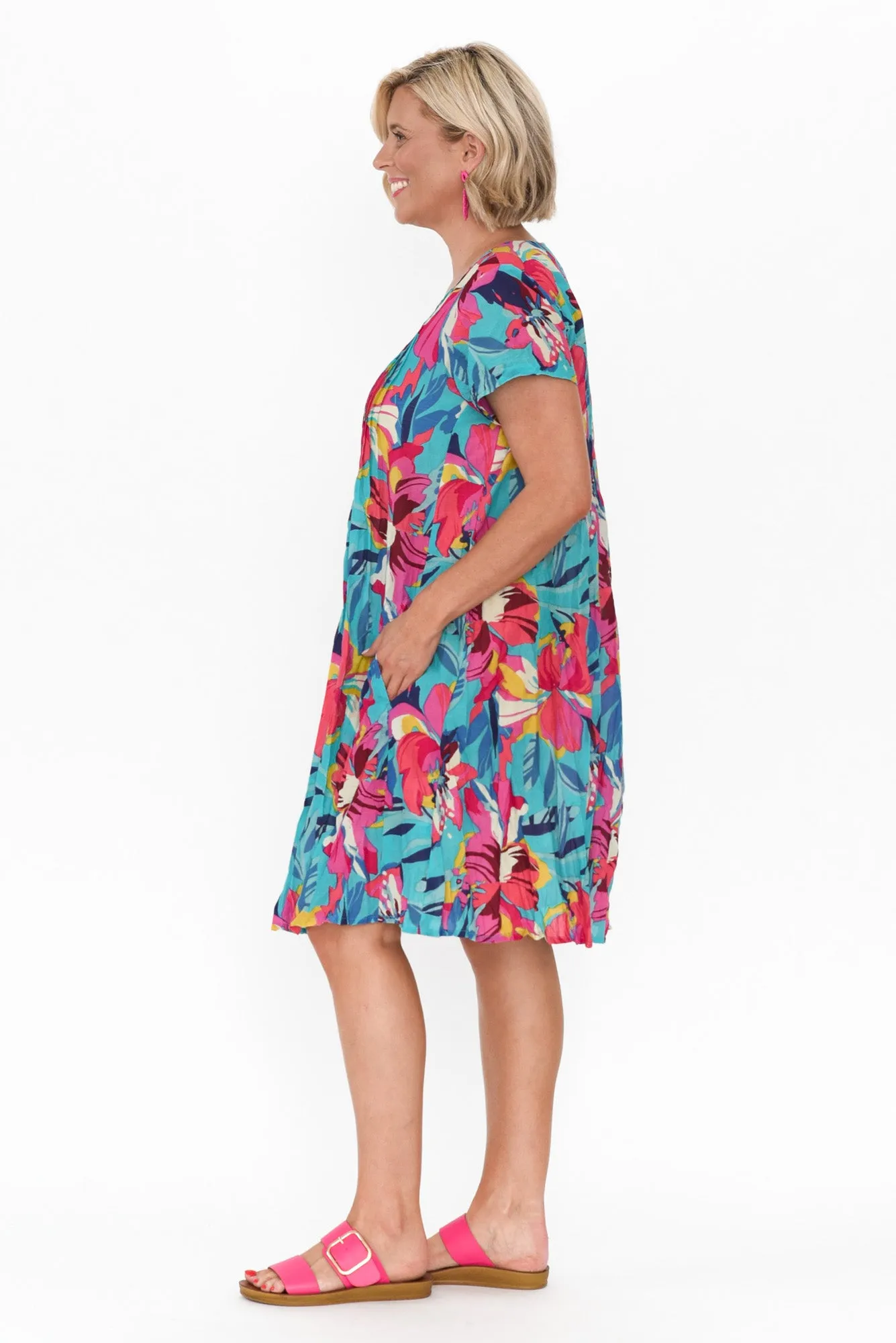 Sabina Blue Bloom Crinkle Cotton Dress sold by Blue Bungalow product image thumbnail 3