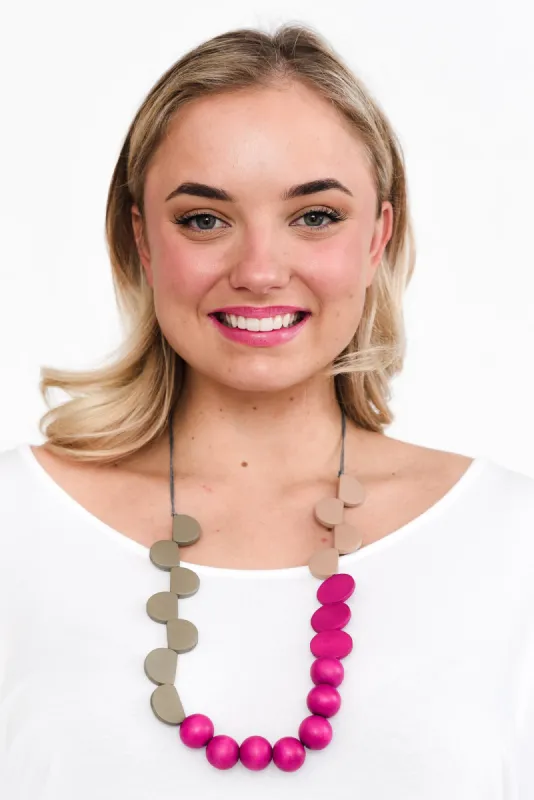 Deborah Pink Wooden Beaded Necklace sold by Blue Bungalow