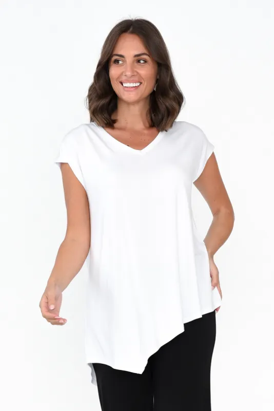 Holiday White Asymmetrical Bamboo Tee sold by Blue Bungalow