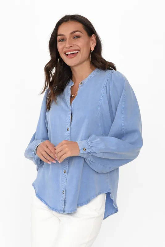 Bailey Cerulean Blue Lyocell Blend Blouse sold by Blue Bungalow