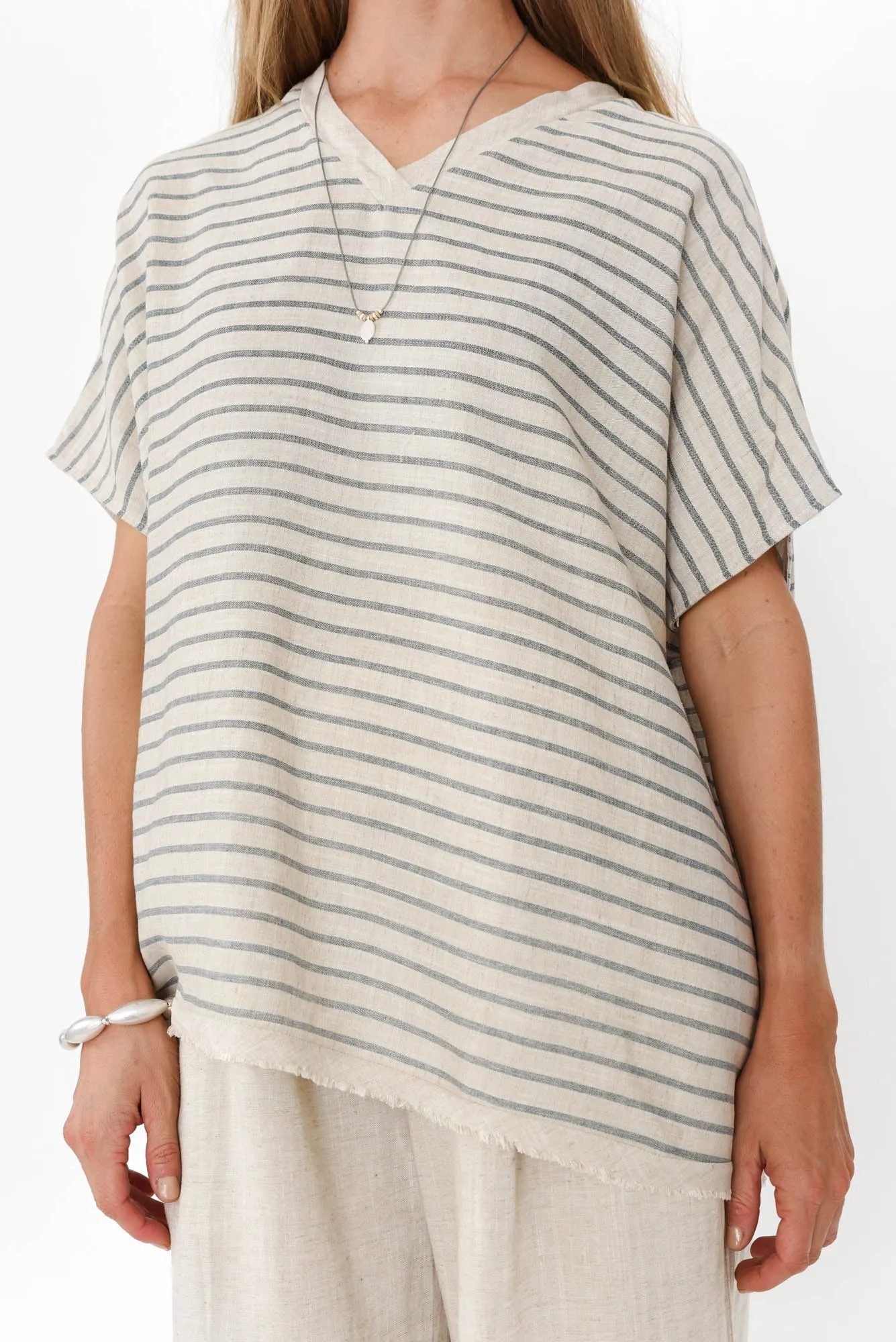 Hanley Beige Stripe Linen Blend Top sold by Blue Bungalow product image thumbnail 5