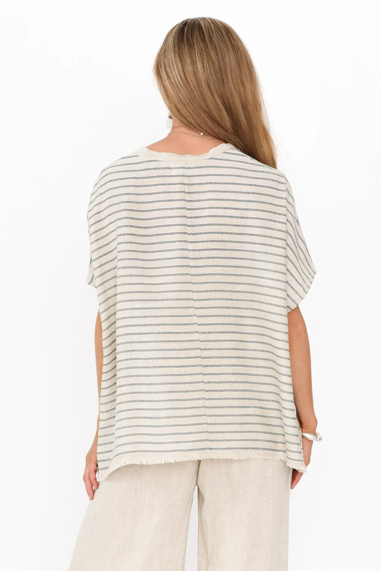 Hanley Beige Stripe Linen Blend Top sold by Blue Bungalow product image thumbnail 4