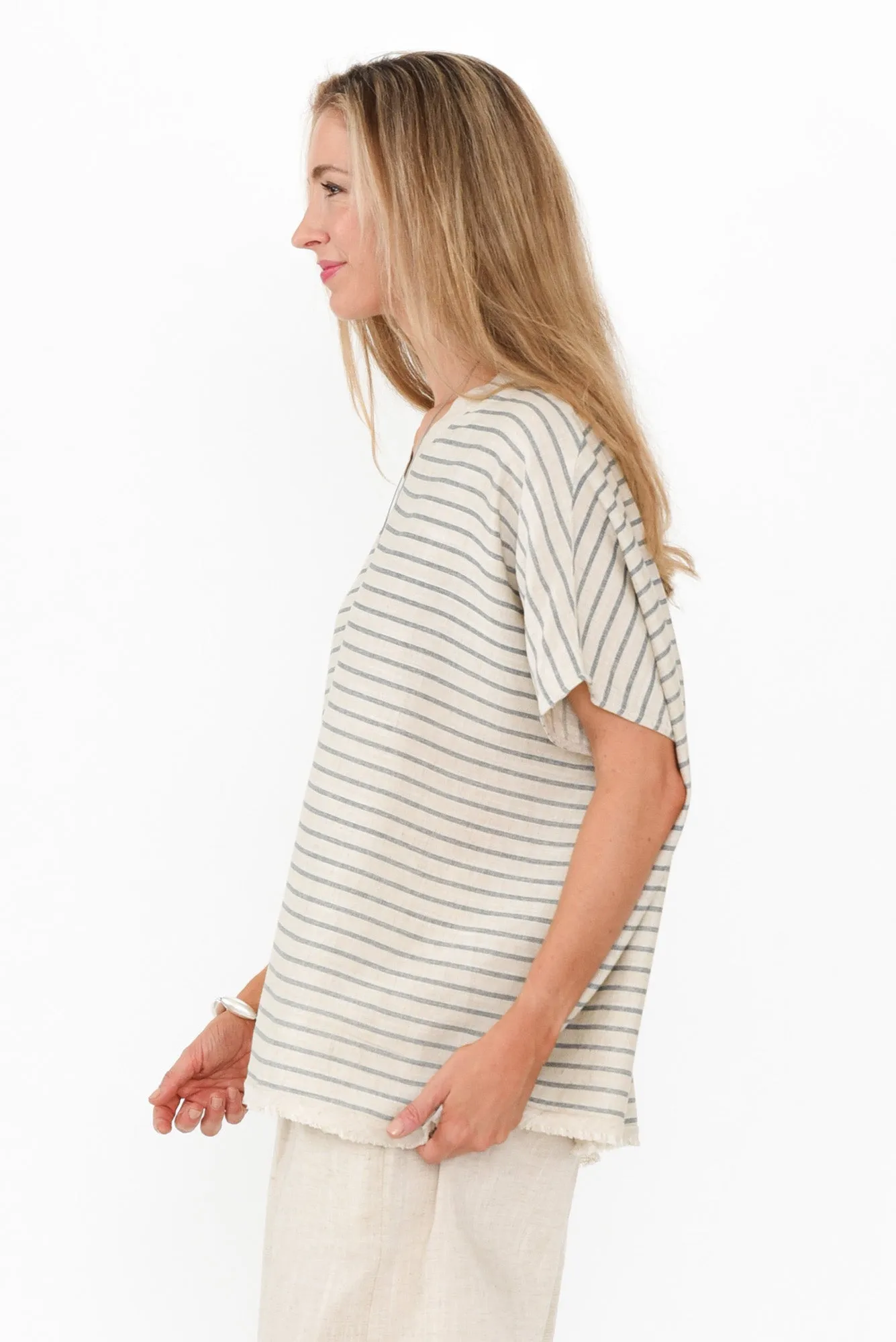 Hanley Beige Stripe Linen Blend Top sold by Blue Bungalow product image thumbnail 3