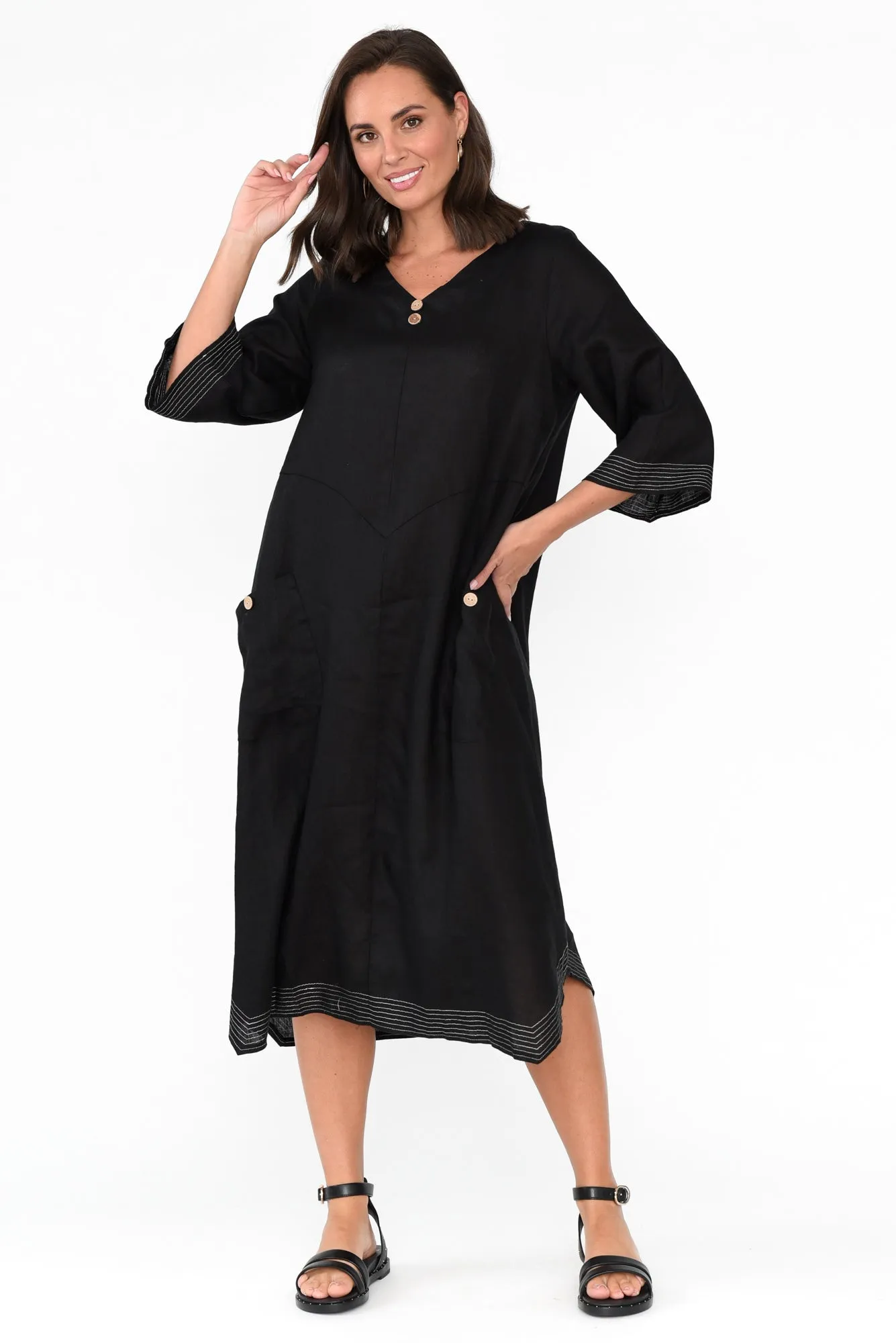 Lolita Black Linen Pocket Dress sold by Blue Bungalow