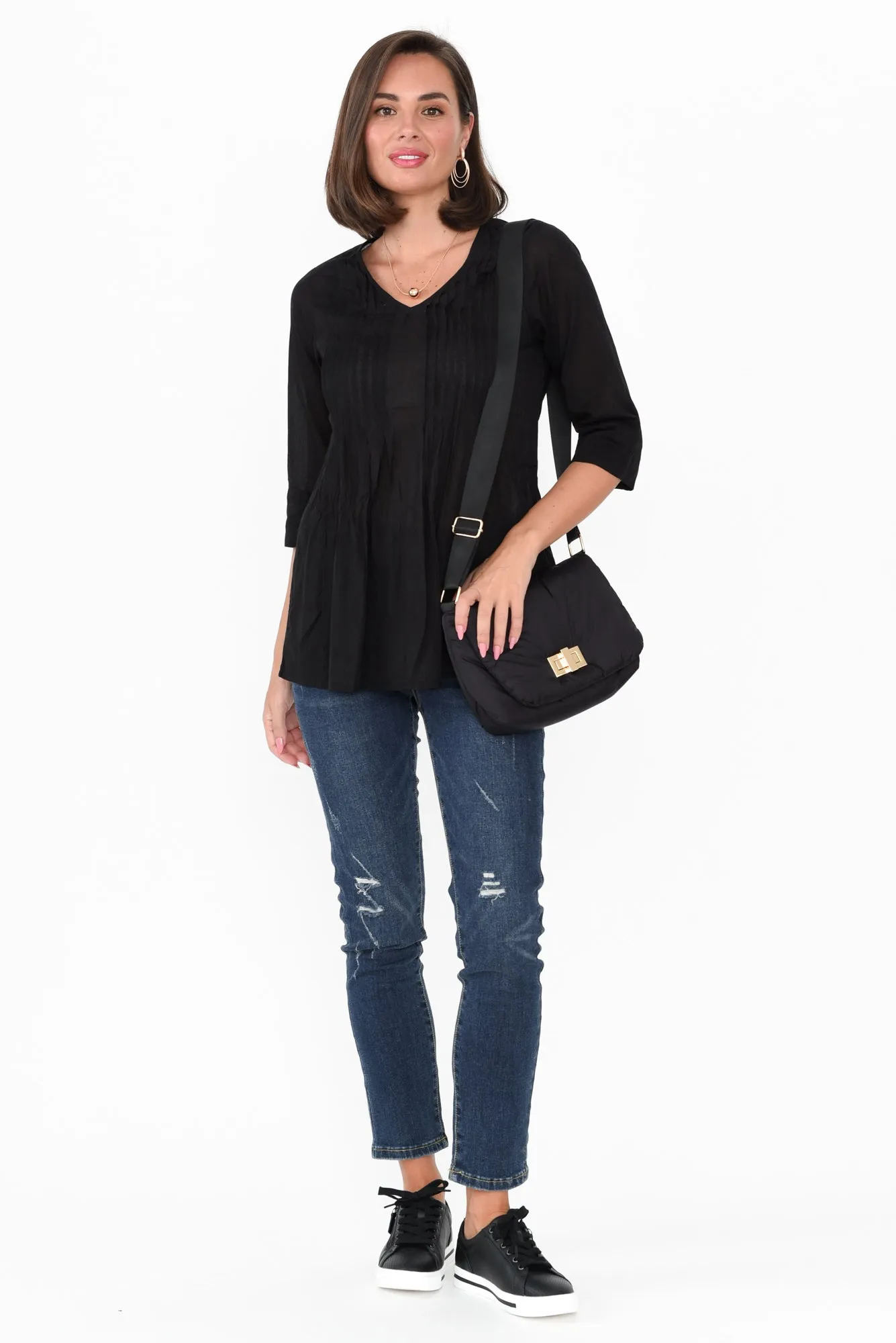 Fia Black Sleeved Crinkle Cotton Top sold by Blue Bungalow product image thumbnail 3
