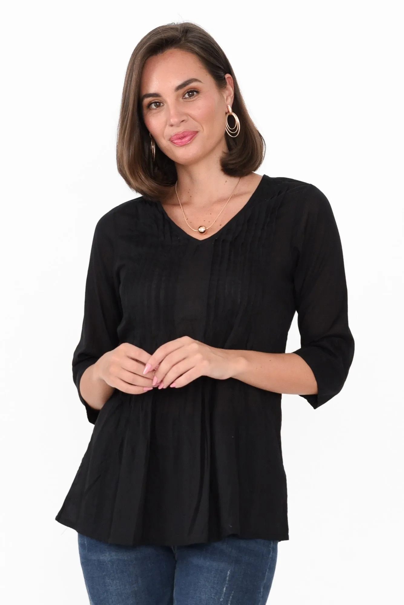 Fia Black Sleeved Crinkle Cotton Top sold by Blue Bungalow product image thumbnail 2
