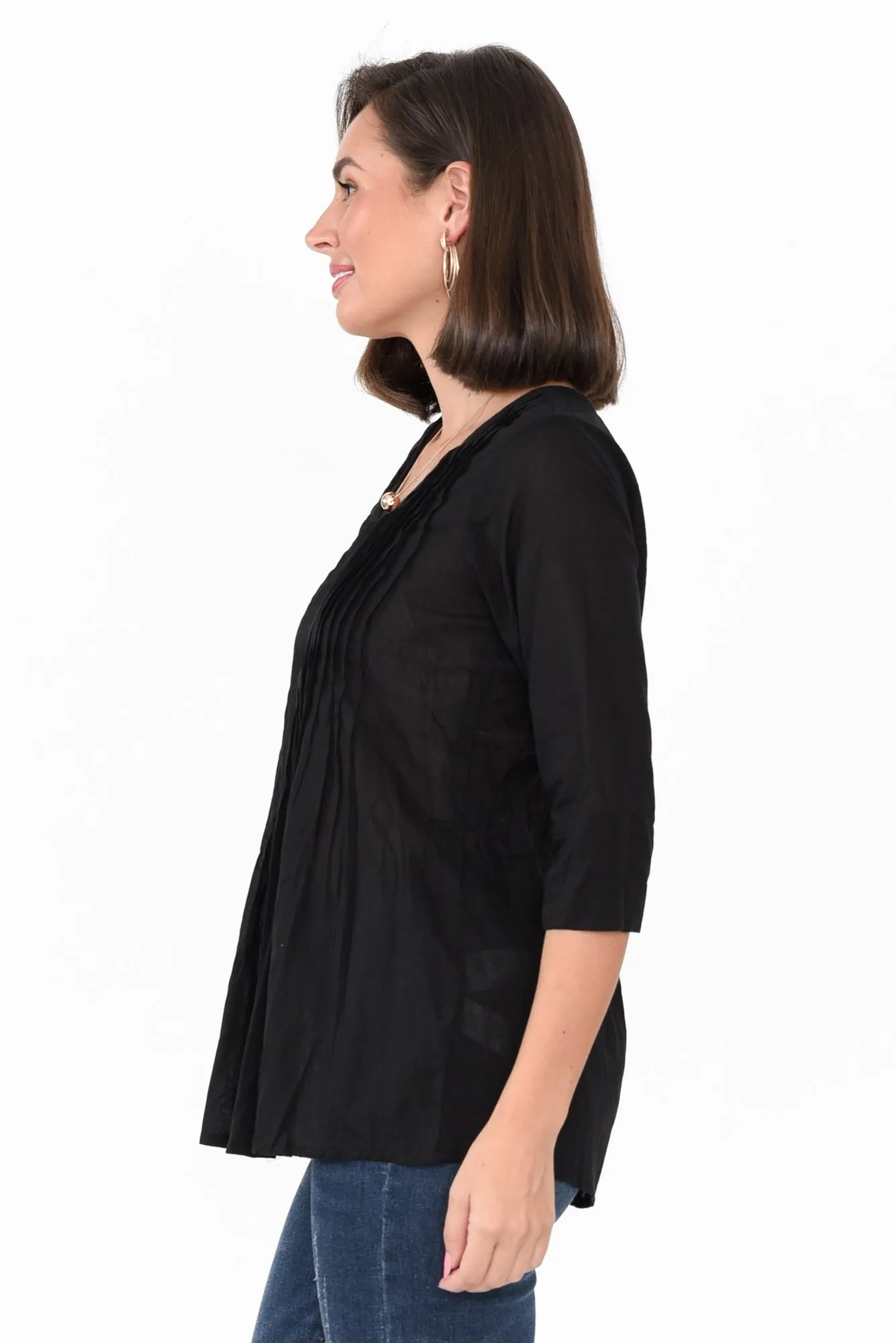 Fia Black Sleeved Crinkle Cotton Top sold by Blue Bungalow product image thumbnail 4