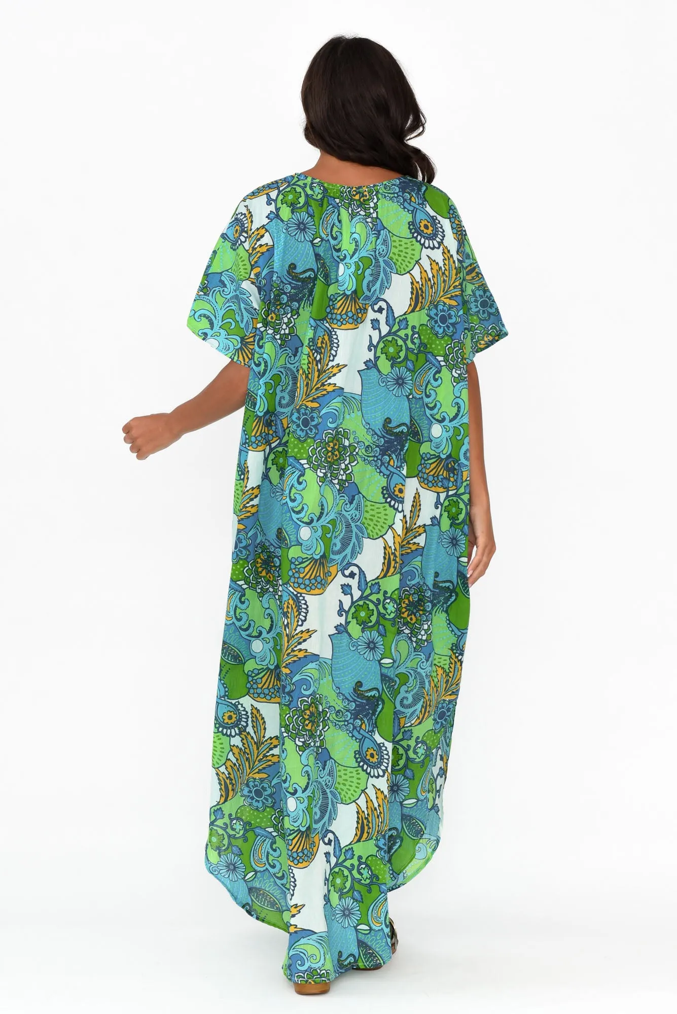 Tiwi Green Paisley Cotton Kaftan sold by Blue Bungalow product image thumbnail 5