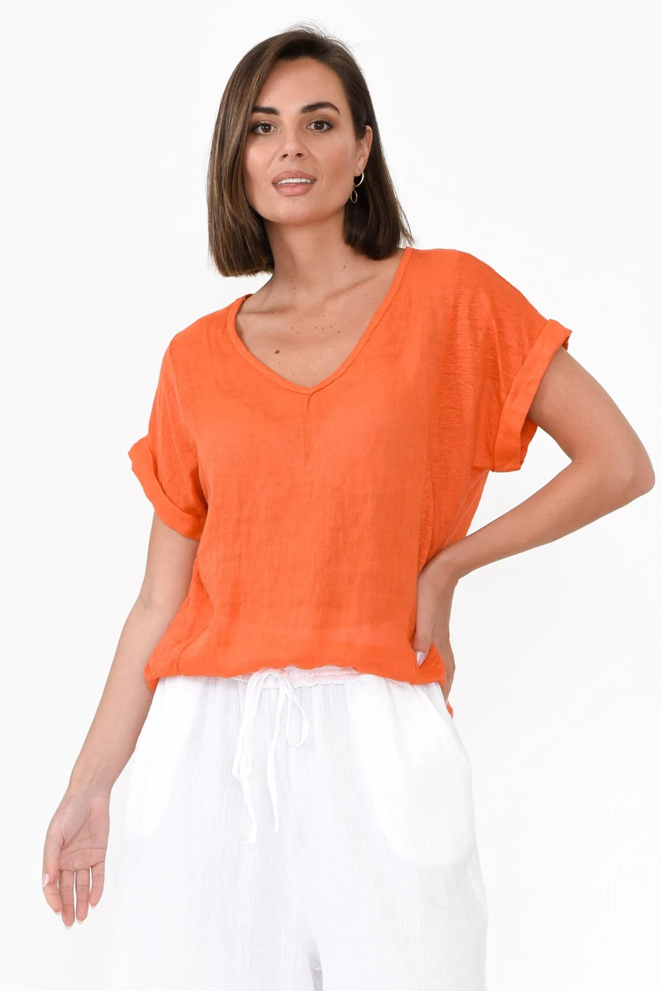 Effie Orange Linen Tee sold by Blue Bungalow