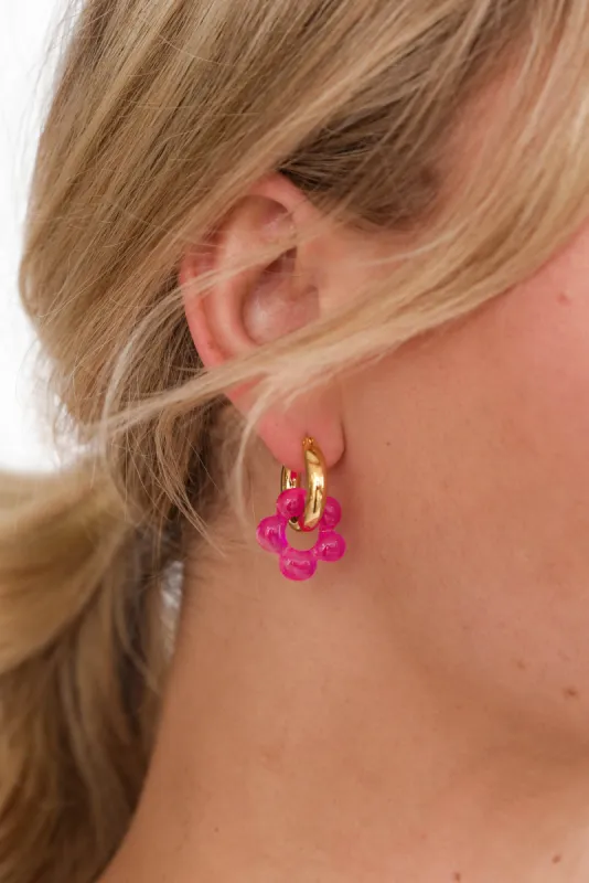 Briley Fuchsia Flower Hoop Earrings sold by Blue Bungalow