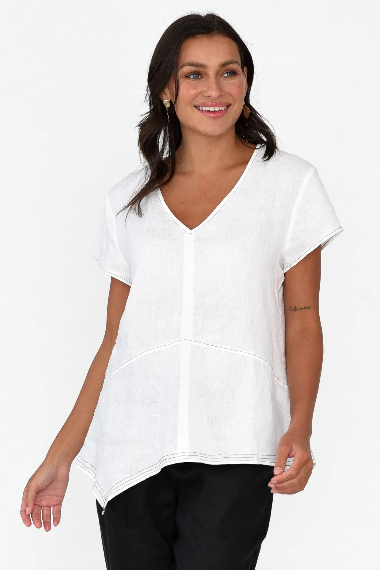 Lindy White Linen V Neck Top sold by Blue Bungalow