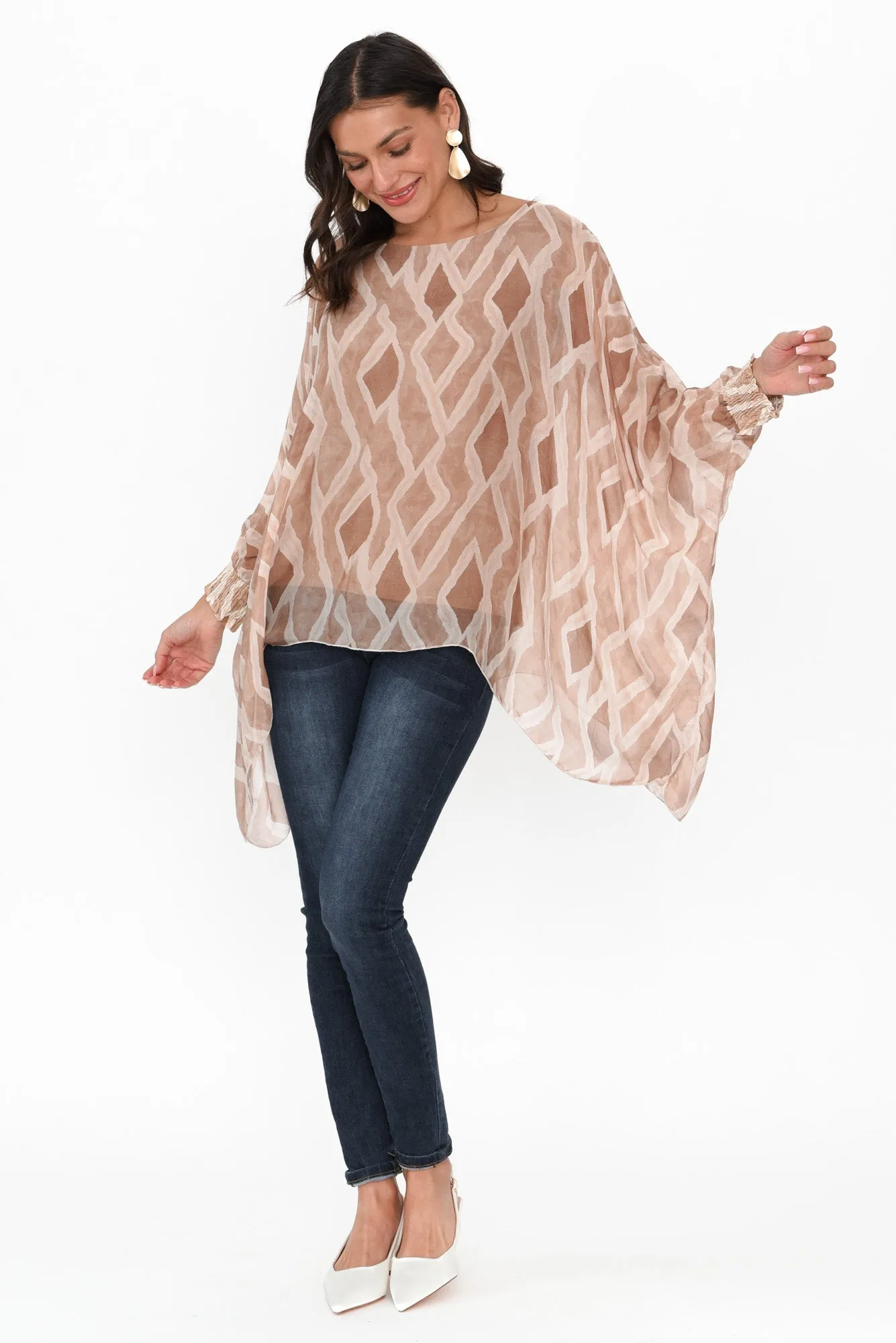 Jacari Beige Geo Silk Layer Top sold by Blue Bungalow product image thumbnail 2