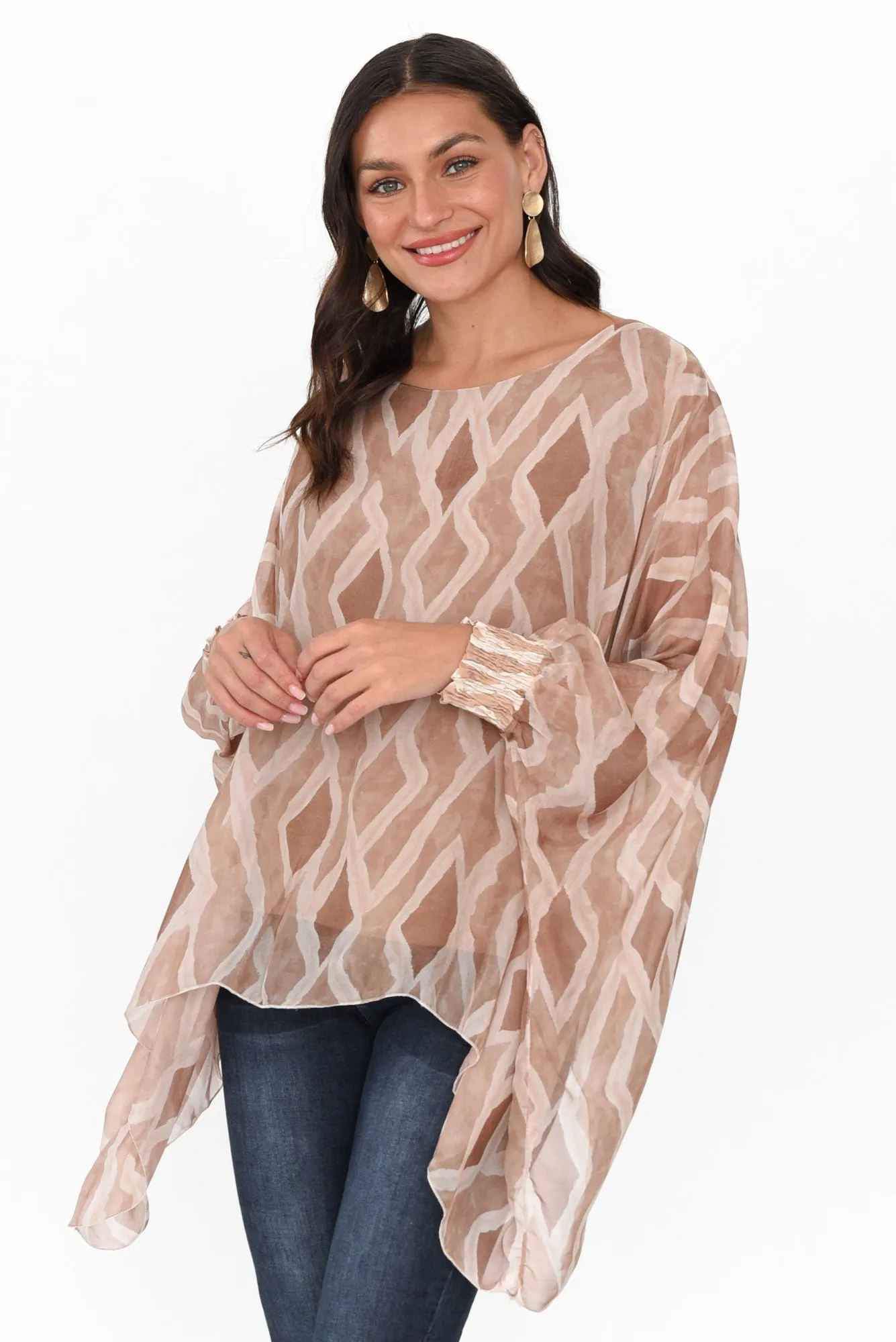 Jacari Beige Geo Silk Layer Top sold by Blue Bungalow