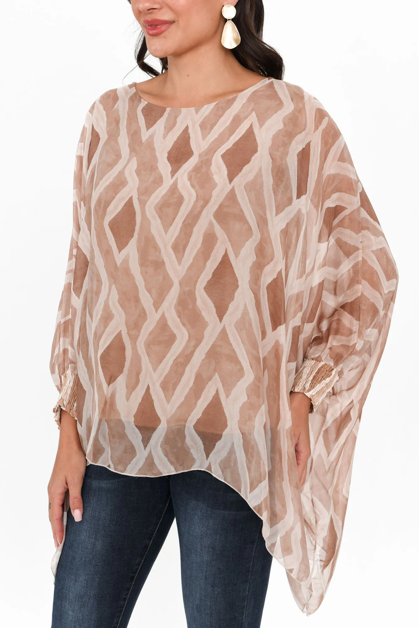 Jacari Beige Geo Silk Layer Top sold by Blue Bungalow product image thumbnail 5