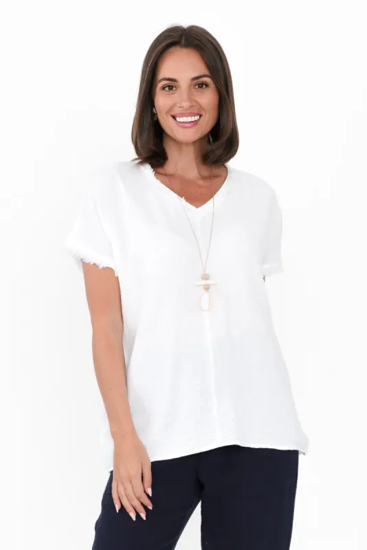 Haltia White Cotton Cheesecloth V Neck Top sold by Blue Bungalow