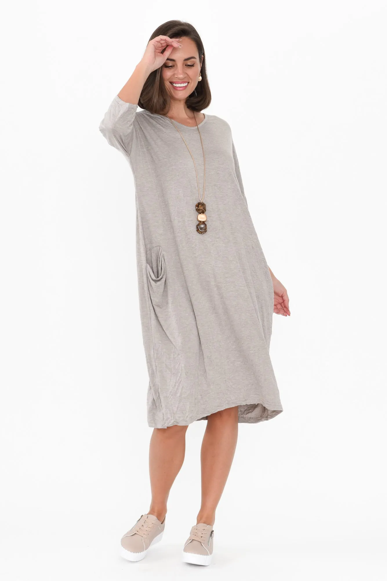 Travel Oat Crinkle Cotton Sleeved Dress sold by Blue Bungalow