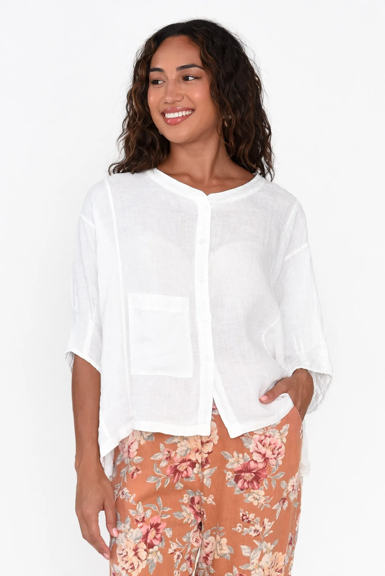 Evadalia White Linen Button Top sold by Blue Bungalow