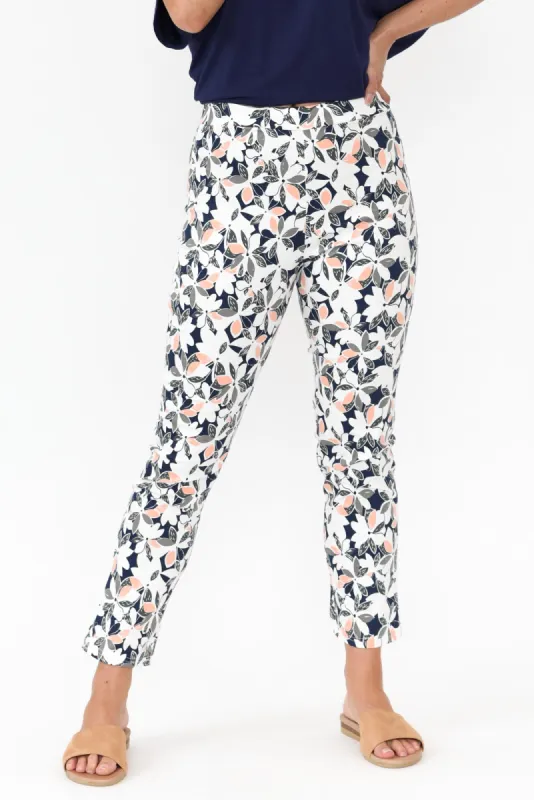 Milo Navy Floral Stretch Pants sold by Blue Bungalow
