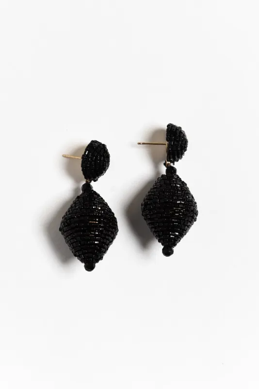 Pari Black Beaded Drop Earrings sold by Blue Bungalow