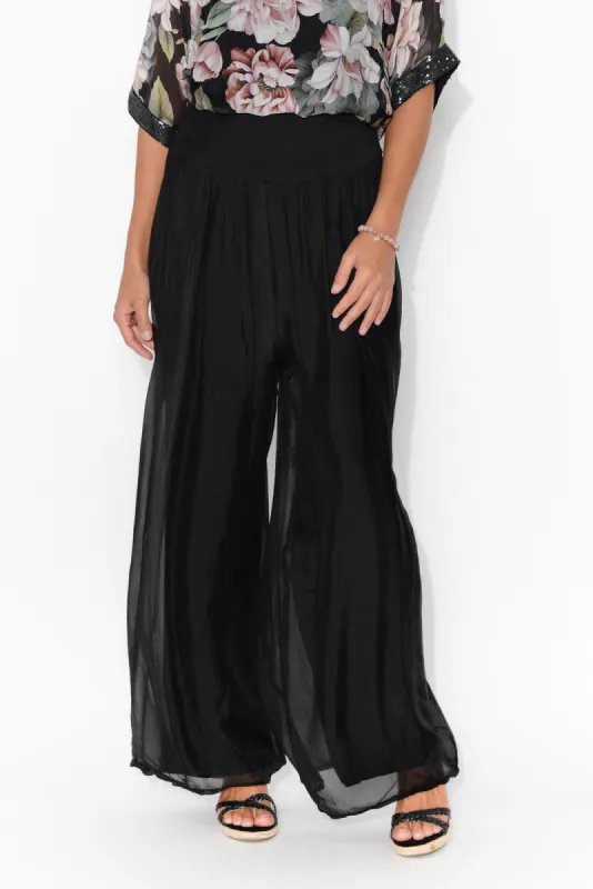 Laurier Black Silk Wide Leg Pants sold by Blue Bungalow