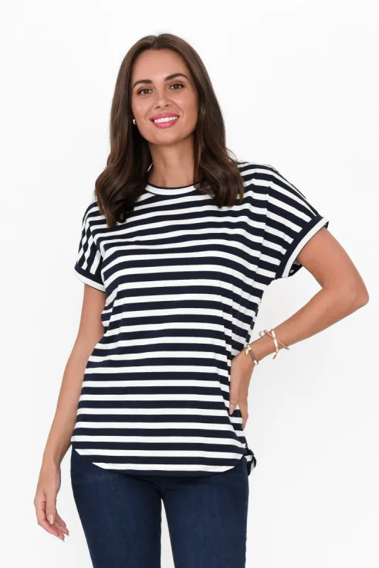 Hailey Blue Stripe Cotton Tee sold by Blue Bungalow