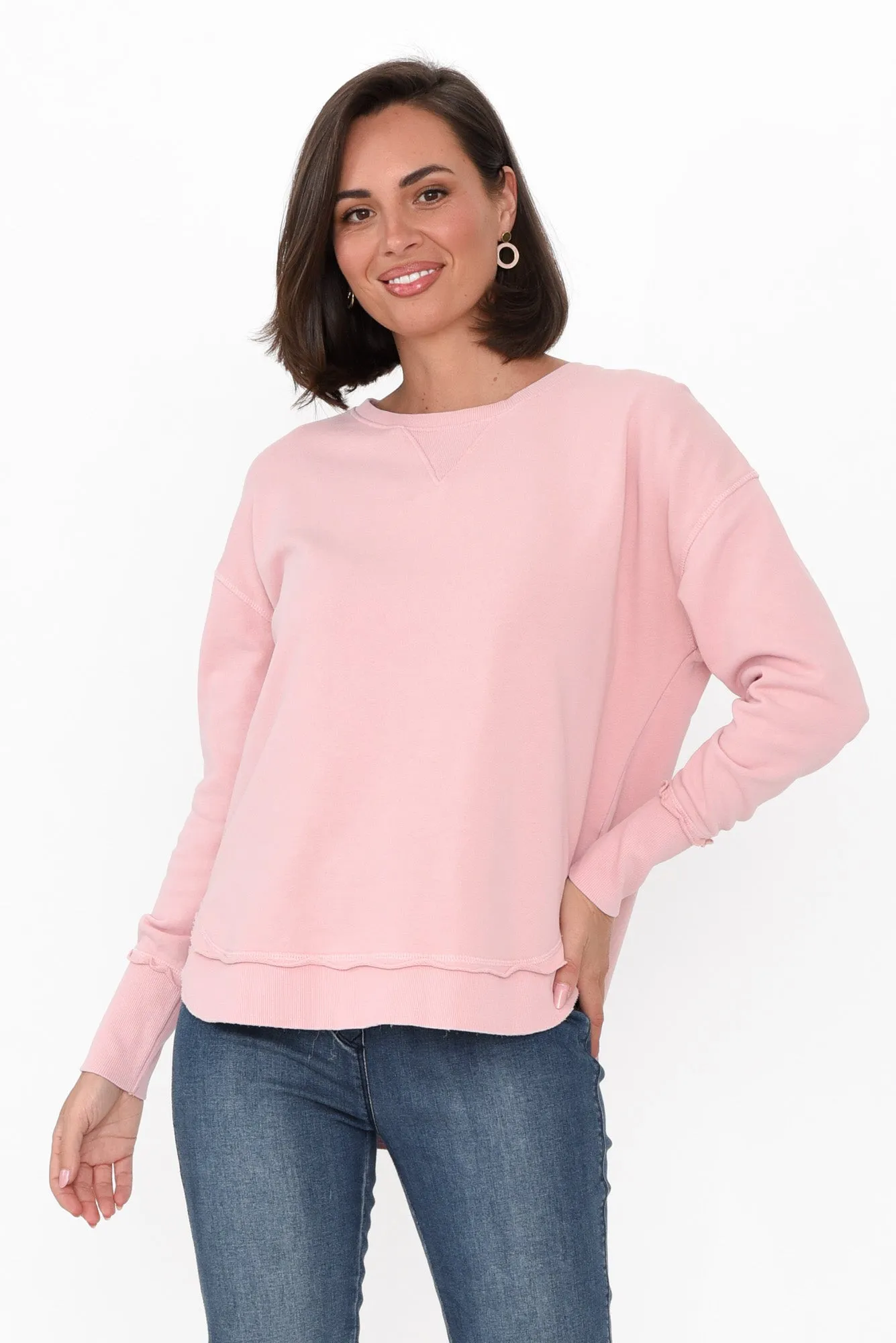 Delilah Blush Cotton Crewneck Sweatshirt sold by Blue Bungalow