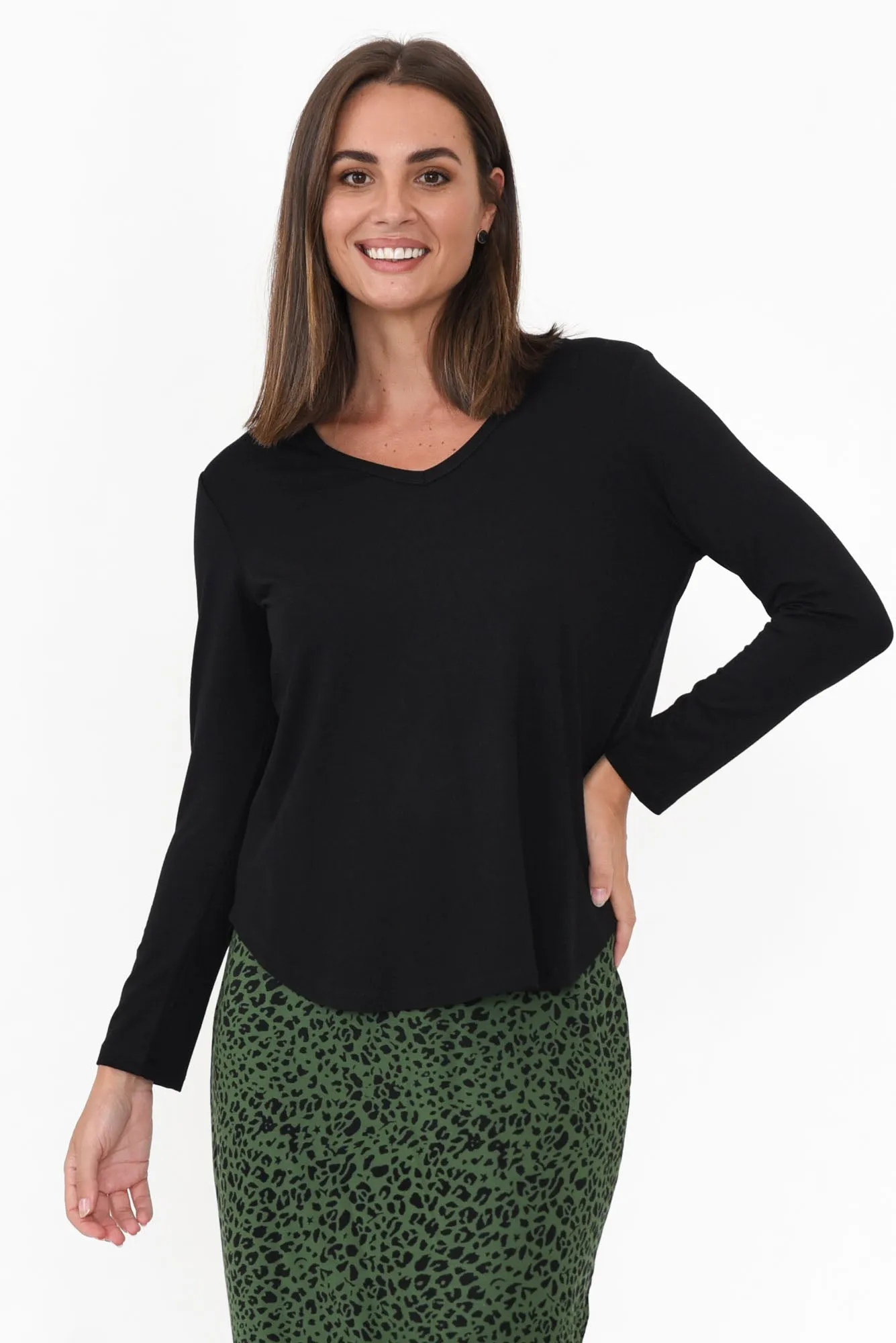 Sia Black Bamboo V Neck Top sold by Blue Bungalow