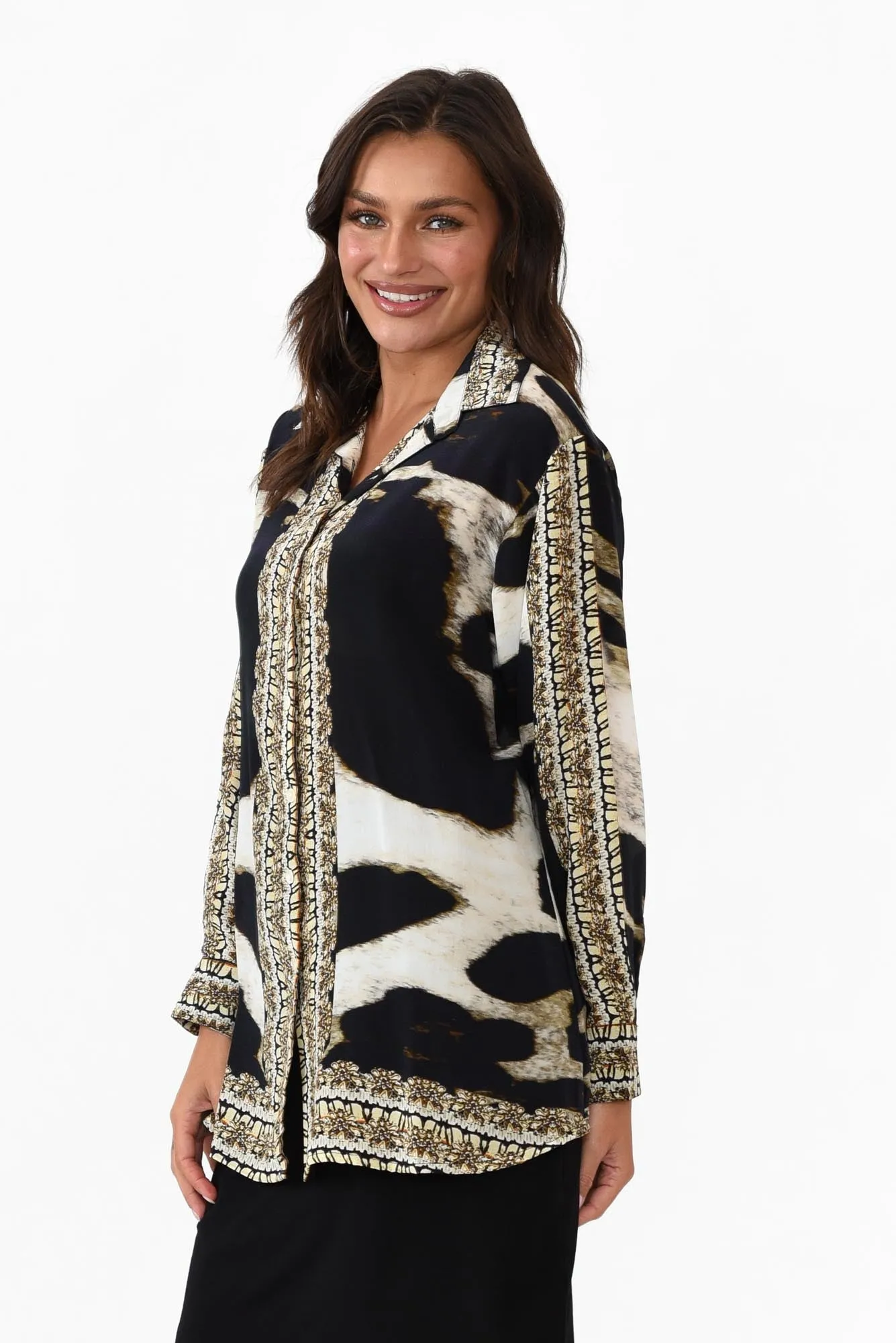 Snow Leopard Silk Collared Shirt sold by Blue Bungalow product image thumbnail 3