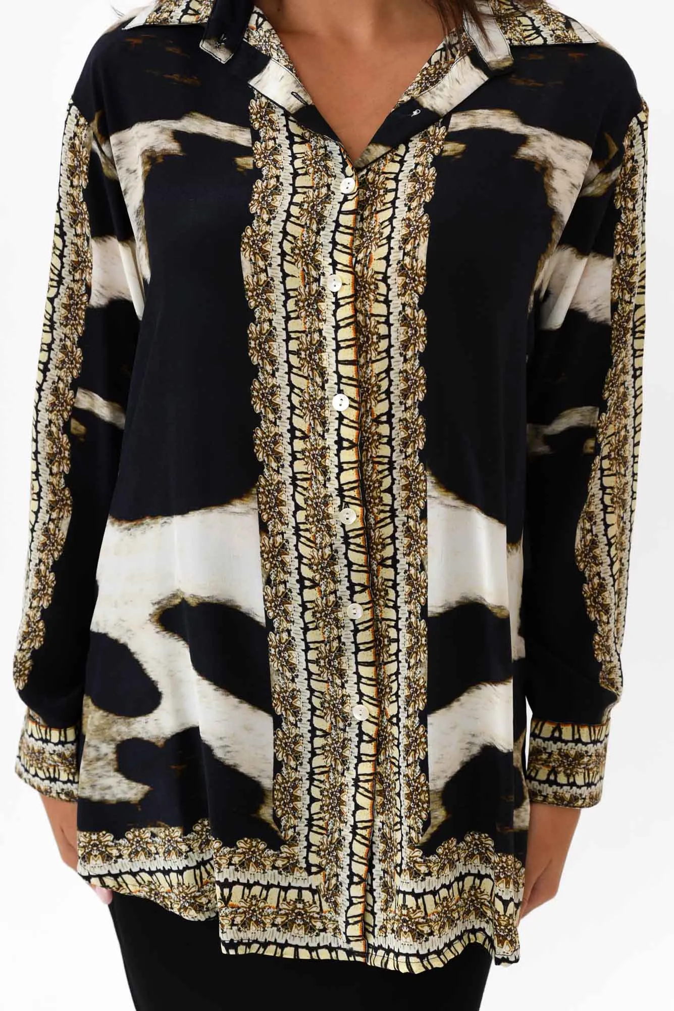 Snow Leopard Silk Collared Shirt sold by Blue Bungalow product image thumbnail 5