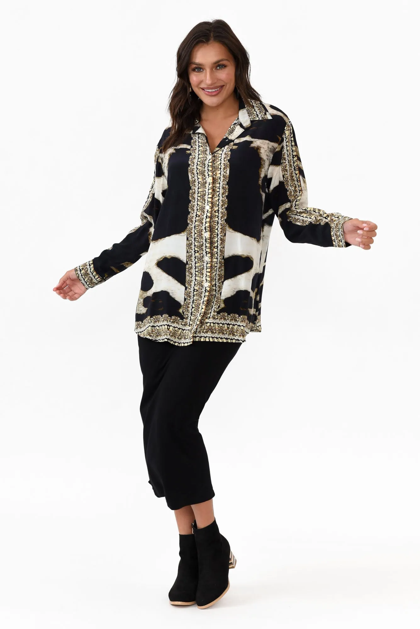 Snow Leopard Silk Collared Shirt sold by Blue Bungalow product image thumbnail 2