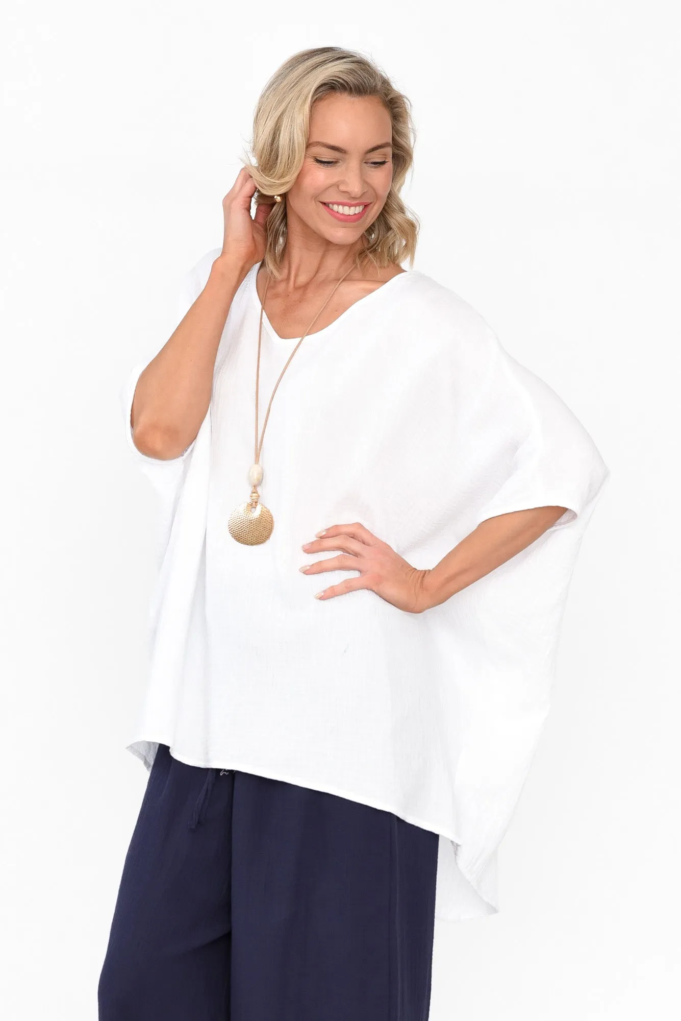 Maida White Cotton V Neck Top sold by Blue Bungalow product image thumbnail 4