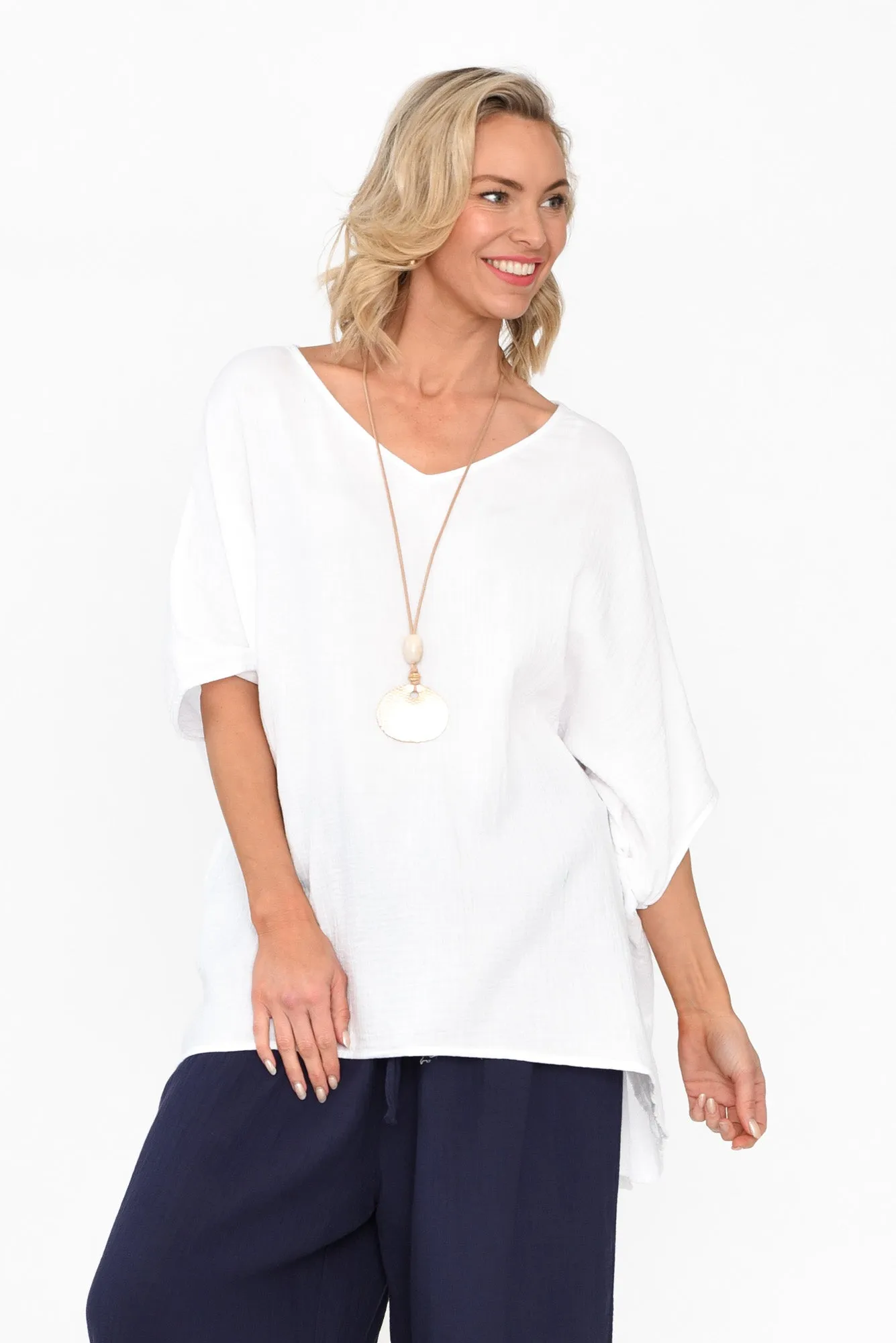 Maida White Cotton V Neck Top sold by Blue Bungalow