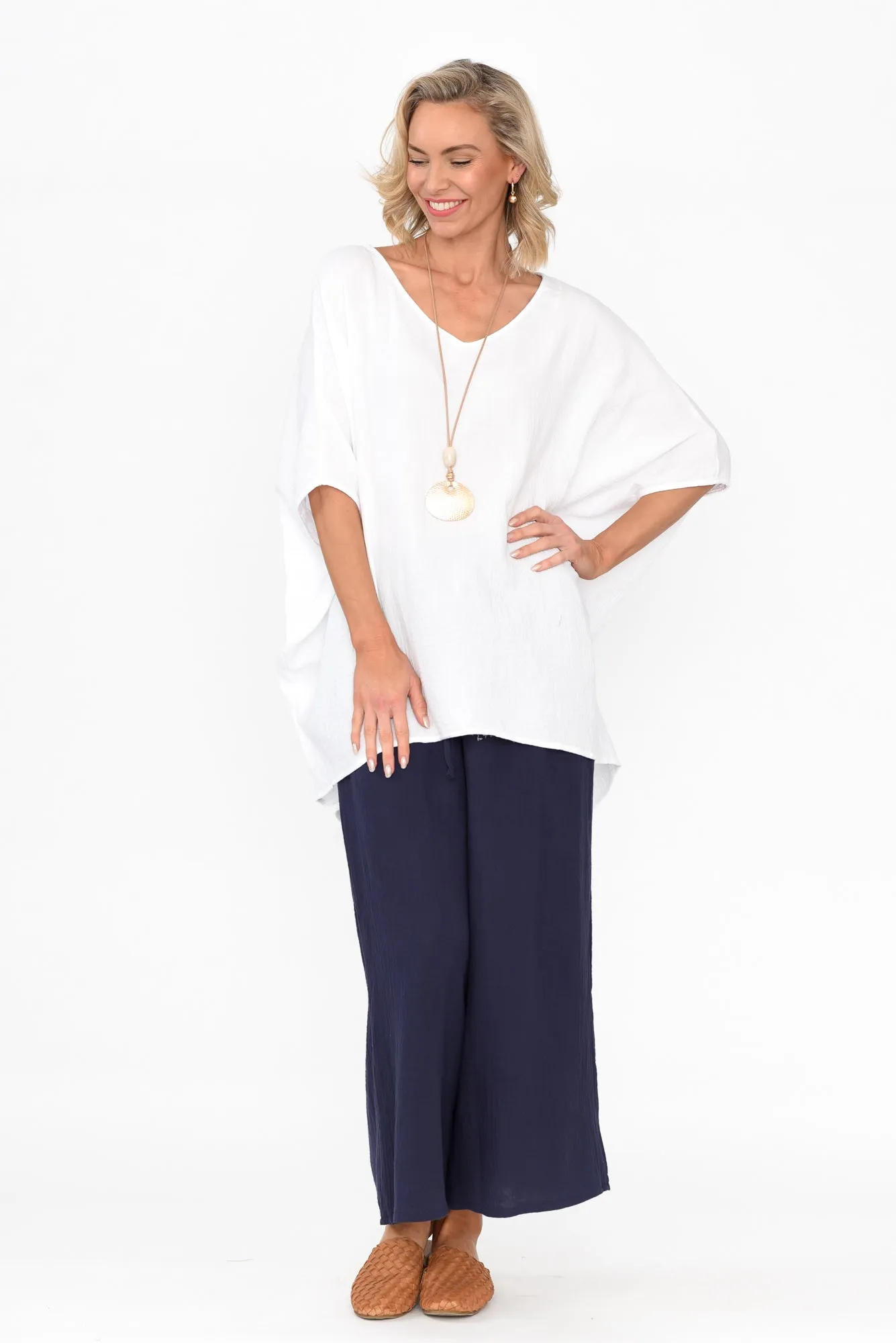 Maida White Cotton V Neck Top sold by Blue Bungalow product image thumbnail 2