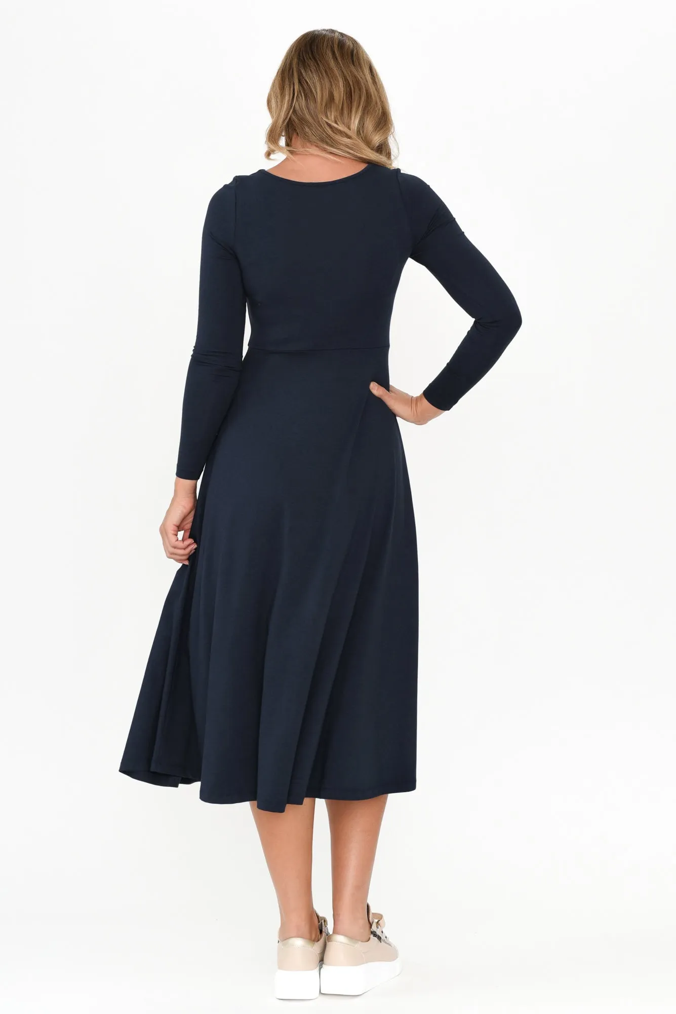 Olivia Dark Navy Bamboo Sleeved Dress sold by Blue Bungalow product image thumbnail 4