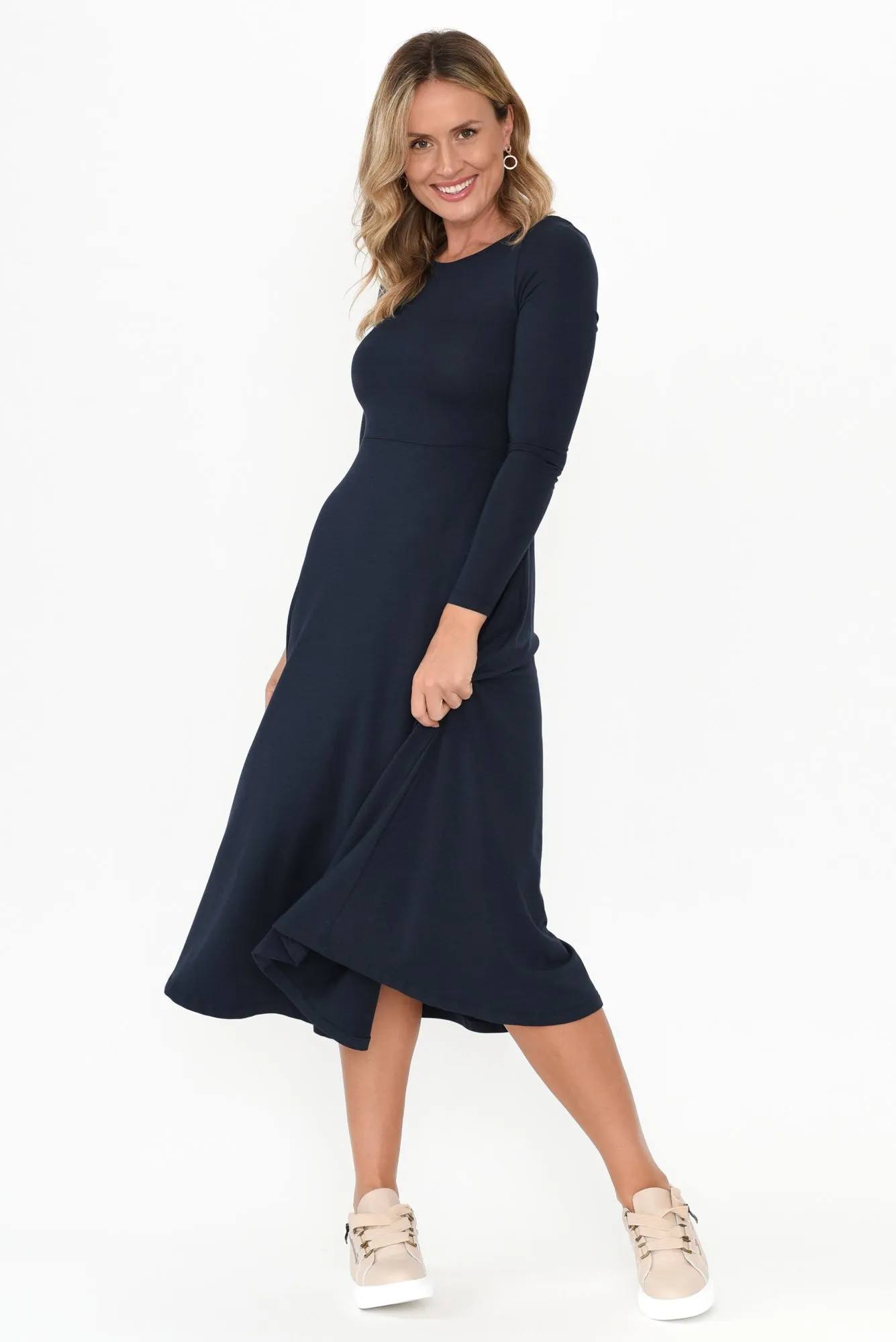 Olivia Dark Navy Bamboo Sleeved Dress sold by Blue Bungalow