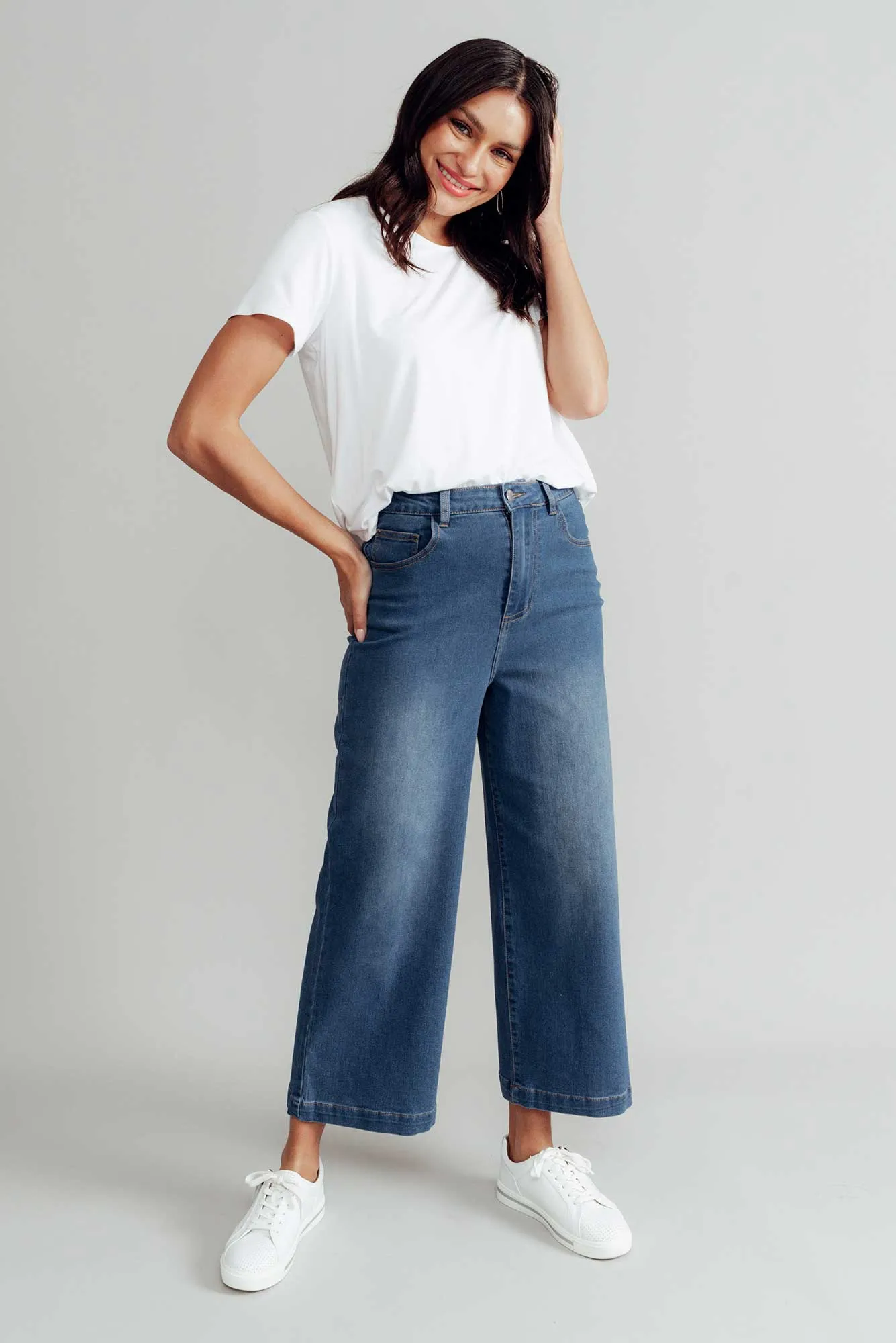 Tabitha Mid Blue Denim Crop Jeans sold by Blue Bungalow