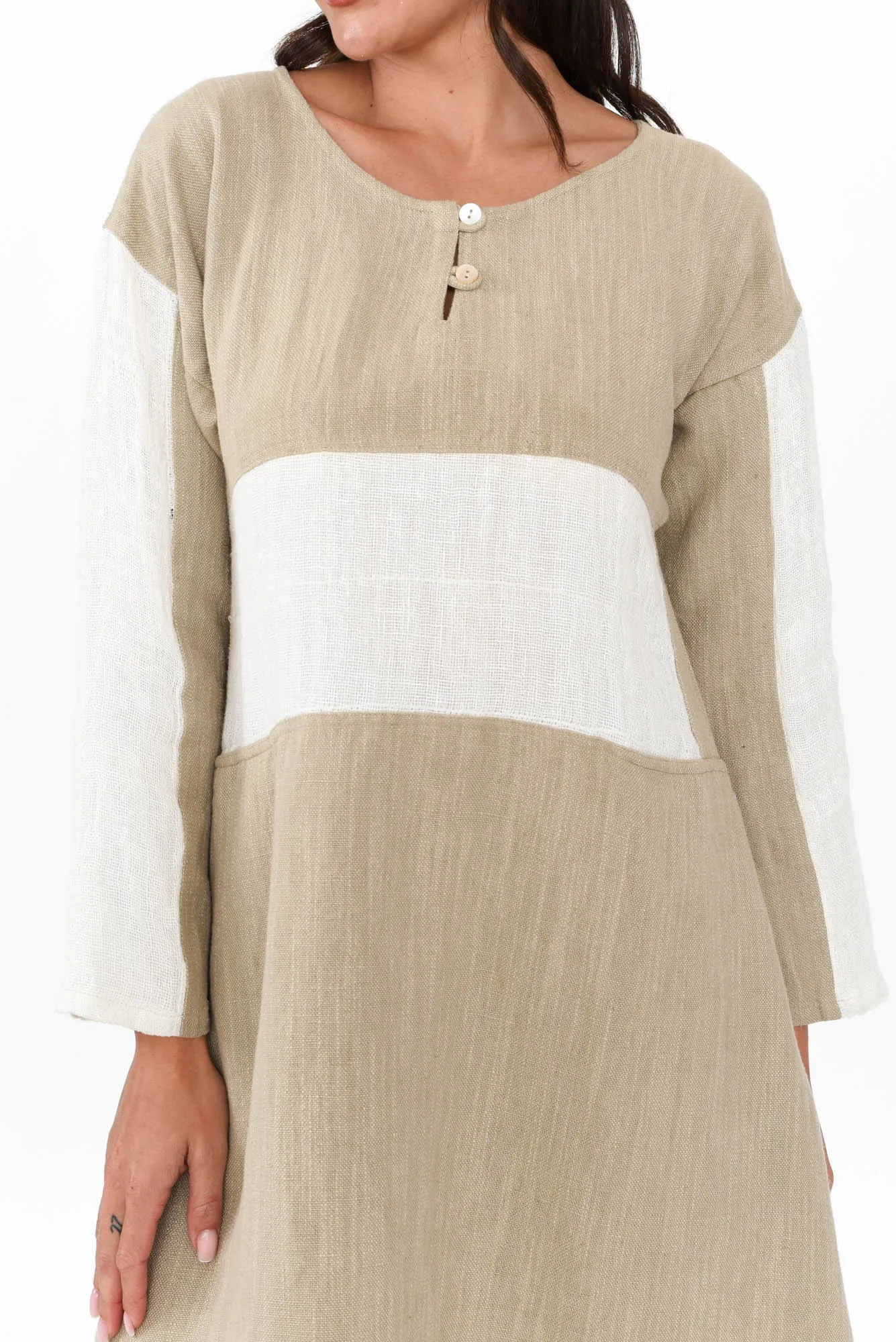 Minsa Natural Splice Cotton Blend Dress sold by Blue Bungalow product image thumbnail 5