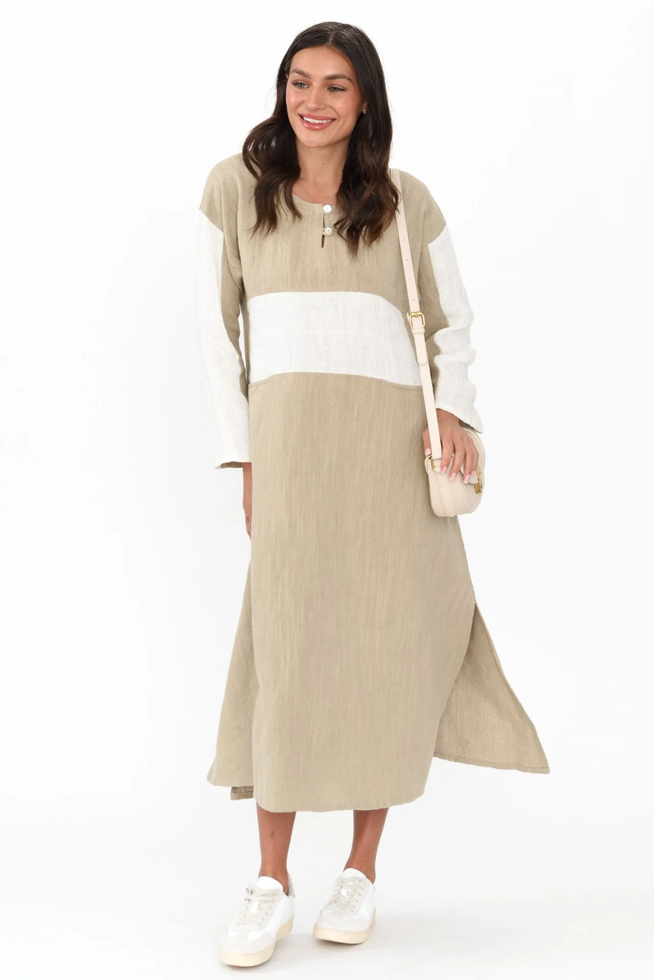 Minsa Natural Splice Cotton Blend Dress sold by Blue Bungalow