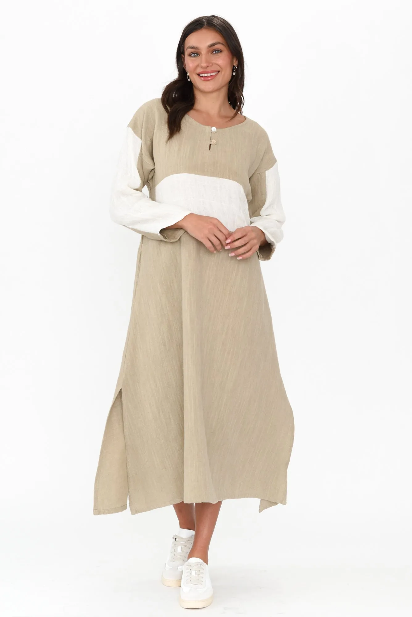 Minsa Natural Splice Cotton Blend Dress sold by Blue Bungalow product image thumbnail 2