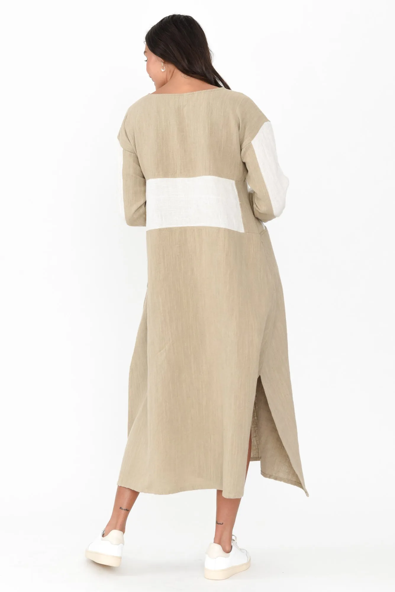 Minsa Natural Splice Cotton Blend Dress sold by Blue Bungalow product image thumbnail 4